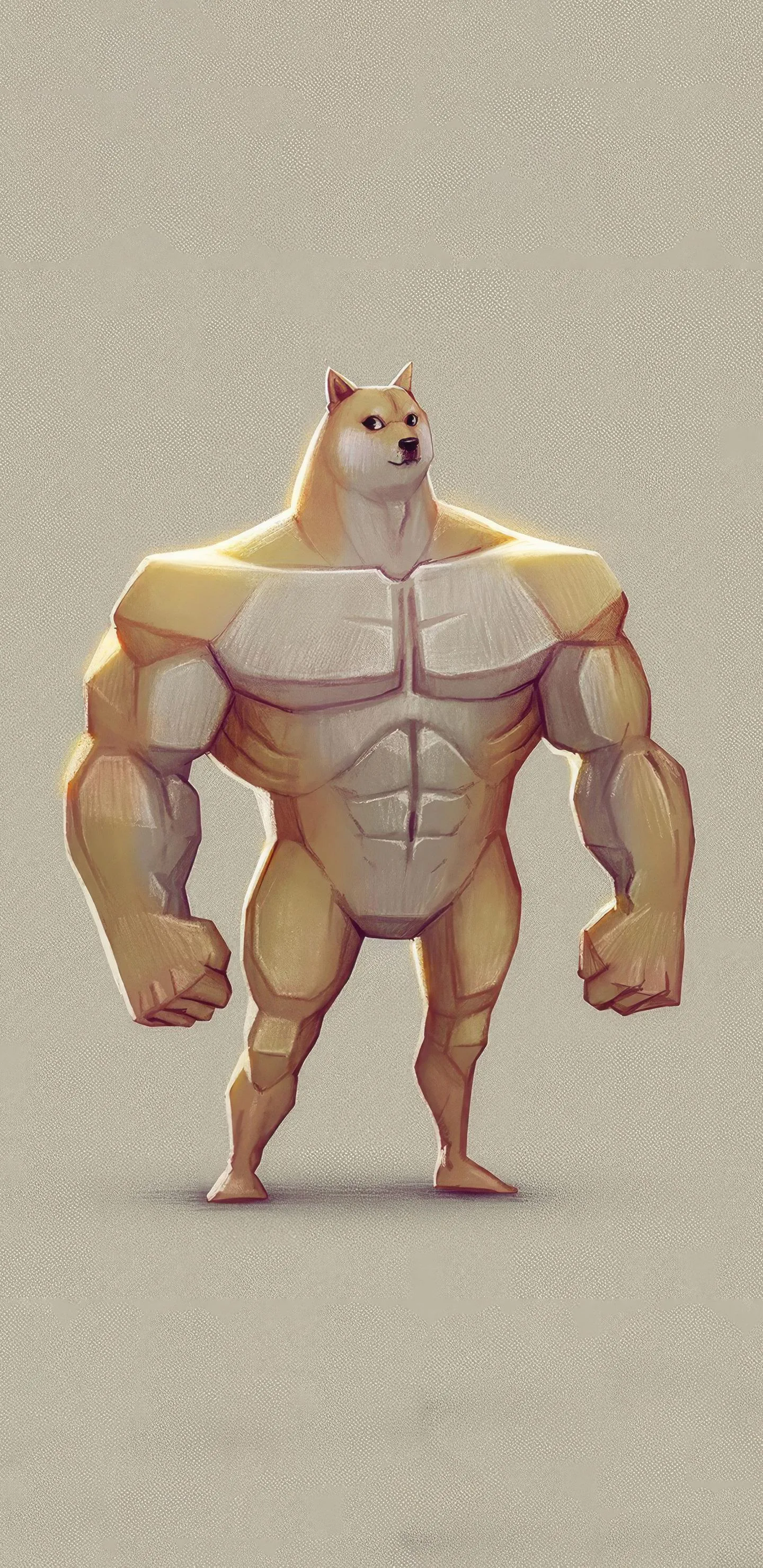 Buff Doge Meme Art of Strong Muscular Dog Drawing Wallpaper