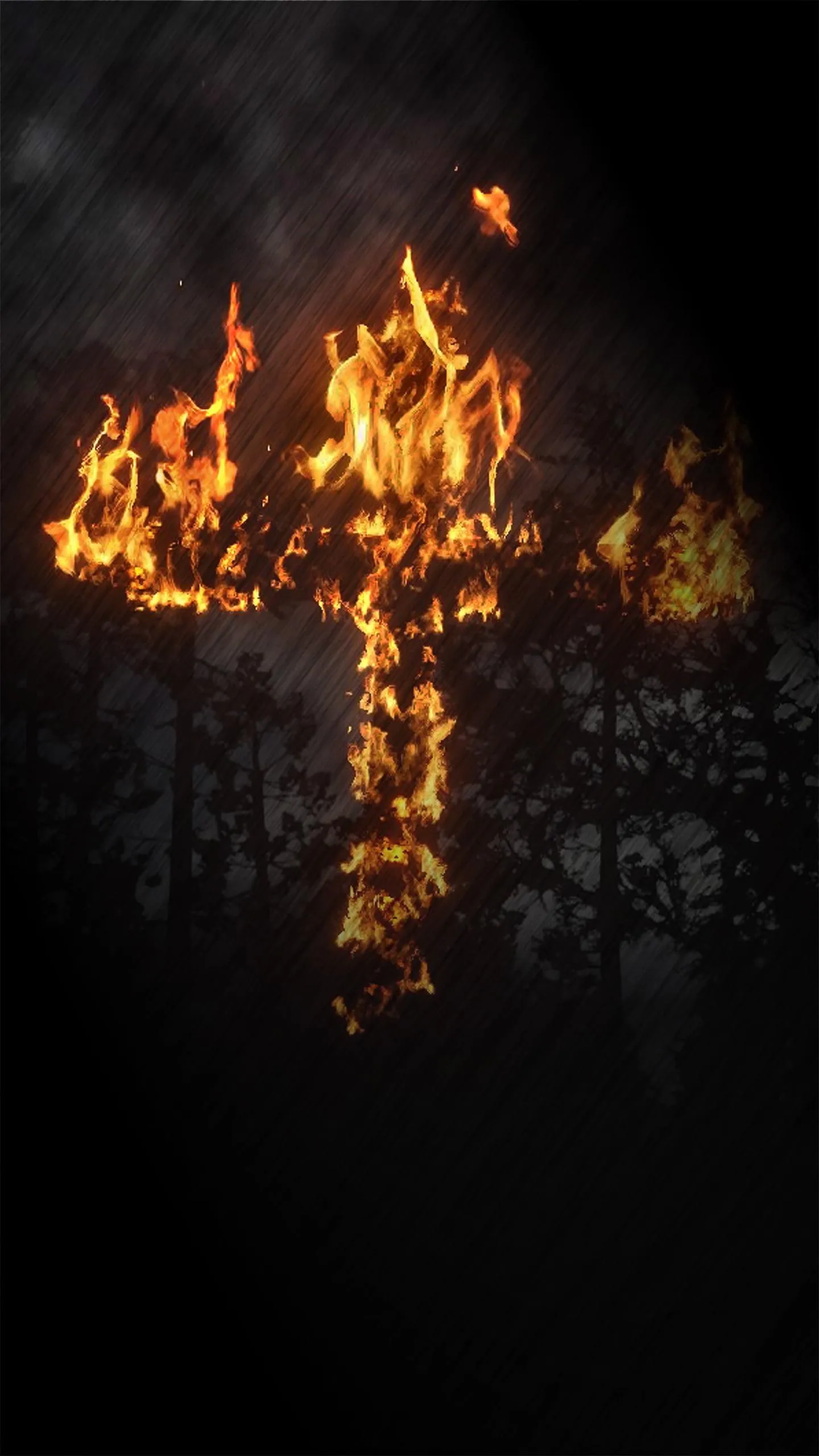 Burning Cross Glowing Brightly in Dark Smoky Scene