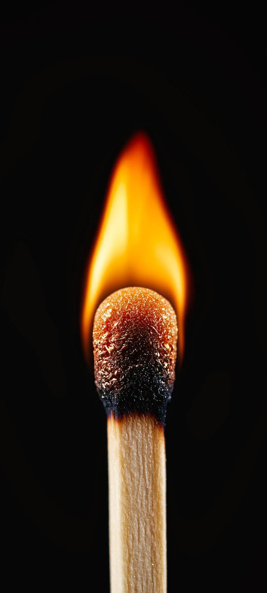 Burning Matchstick Flame on Black Closeup Mobile Wallpaper