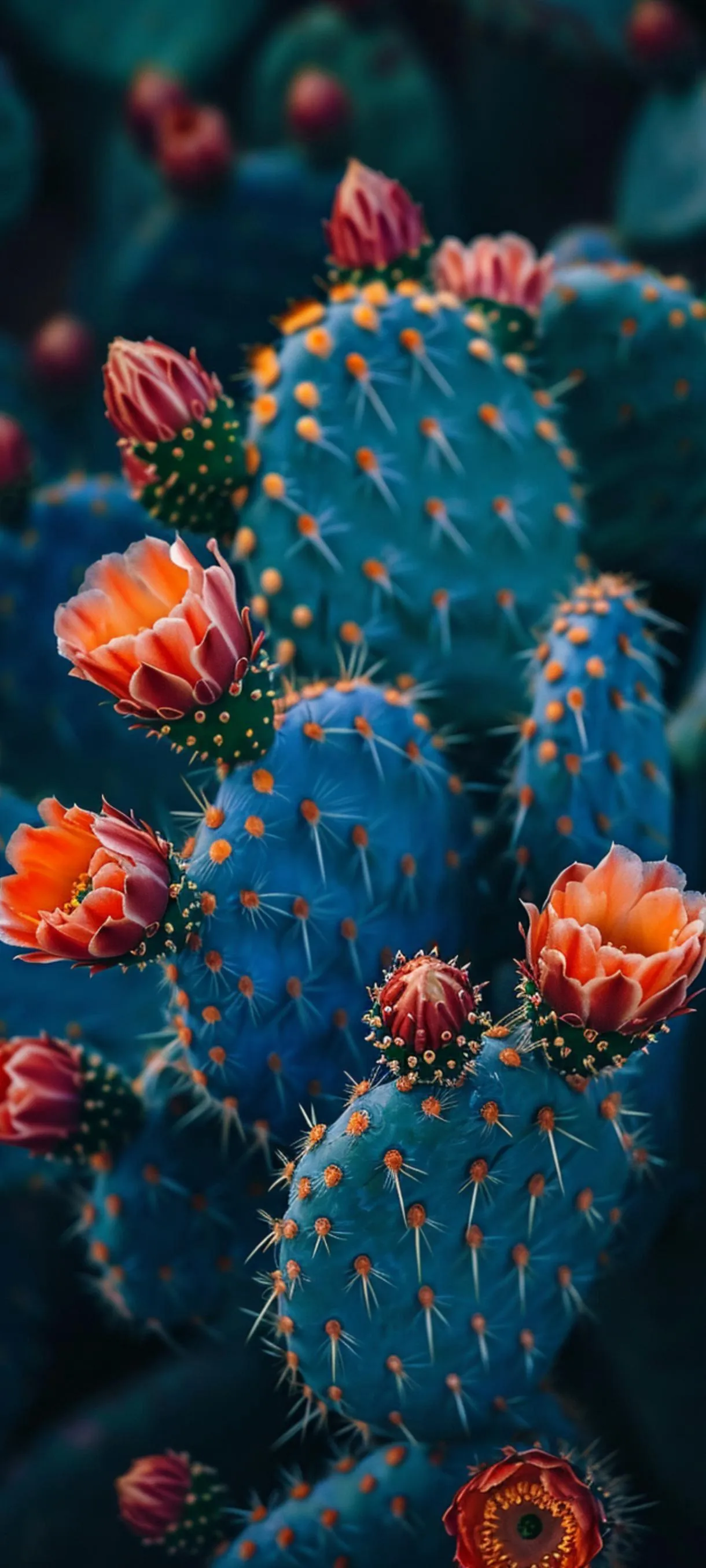 Cactus Garden With Orange Blossoms in Focus Wallpaper