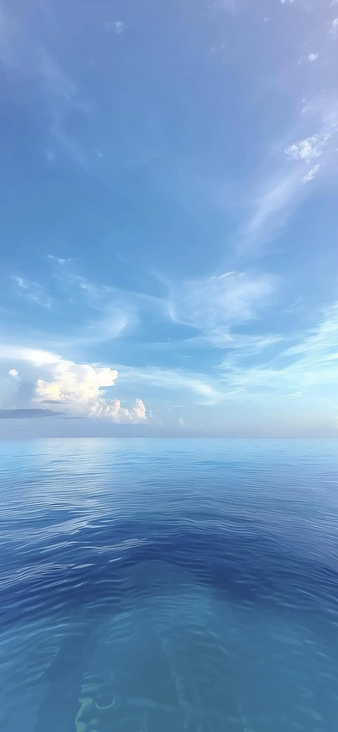 Calm Blue Ocean Horizon Meeting Soft Cloudy Sky Wallpaper