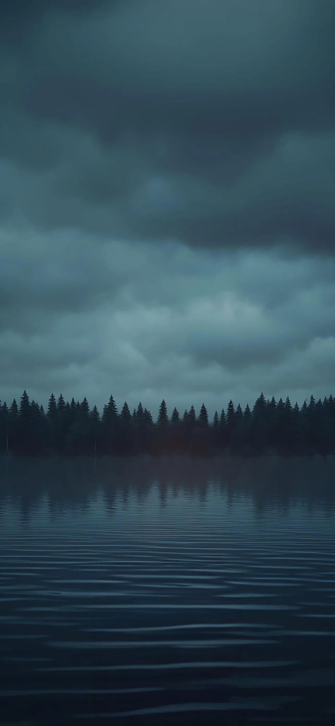 Calm Lake with Mist and Forest Landscape Aesthetic Wallpaper