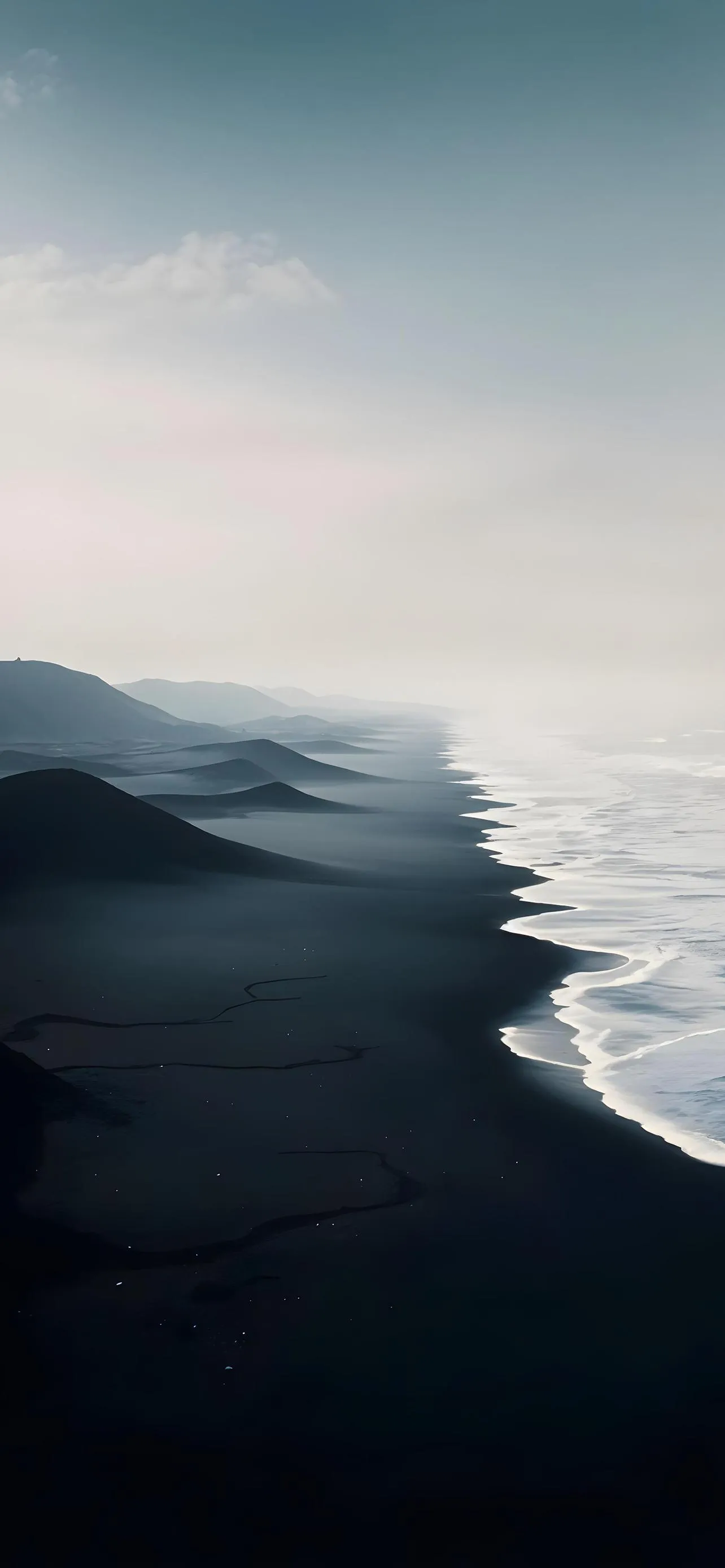 Calm Ocean Horizon Under Pale Blue Sky View Wallpaper