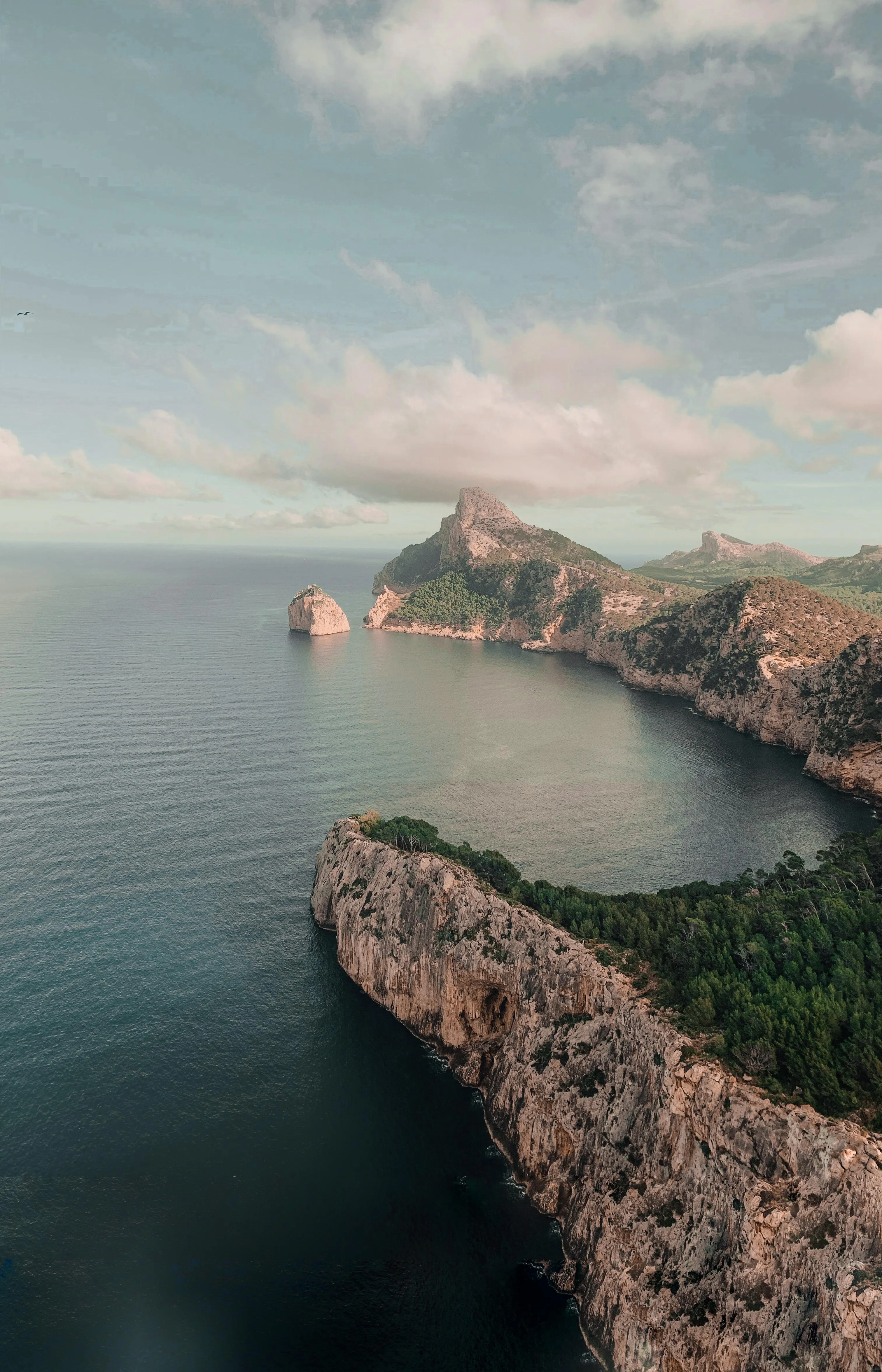 Calm Ocean View with Rocky Cliffs Under Blue Sky Wallpaper