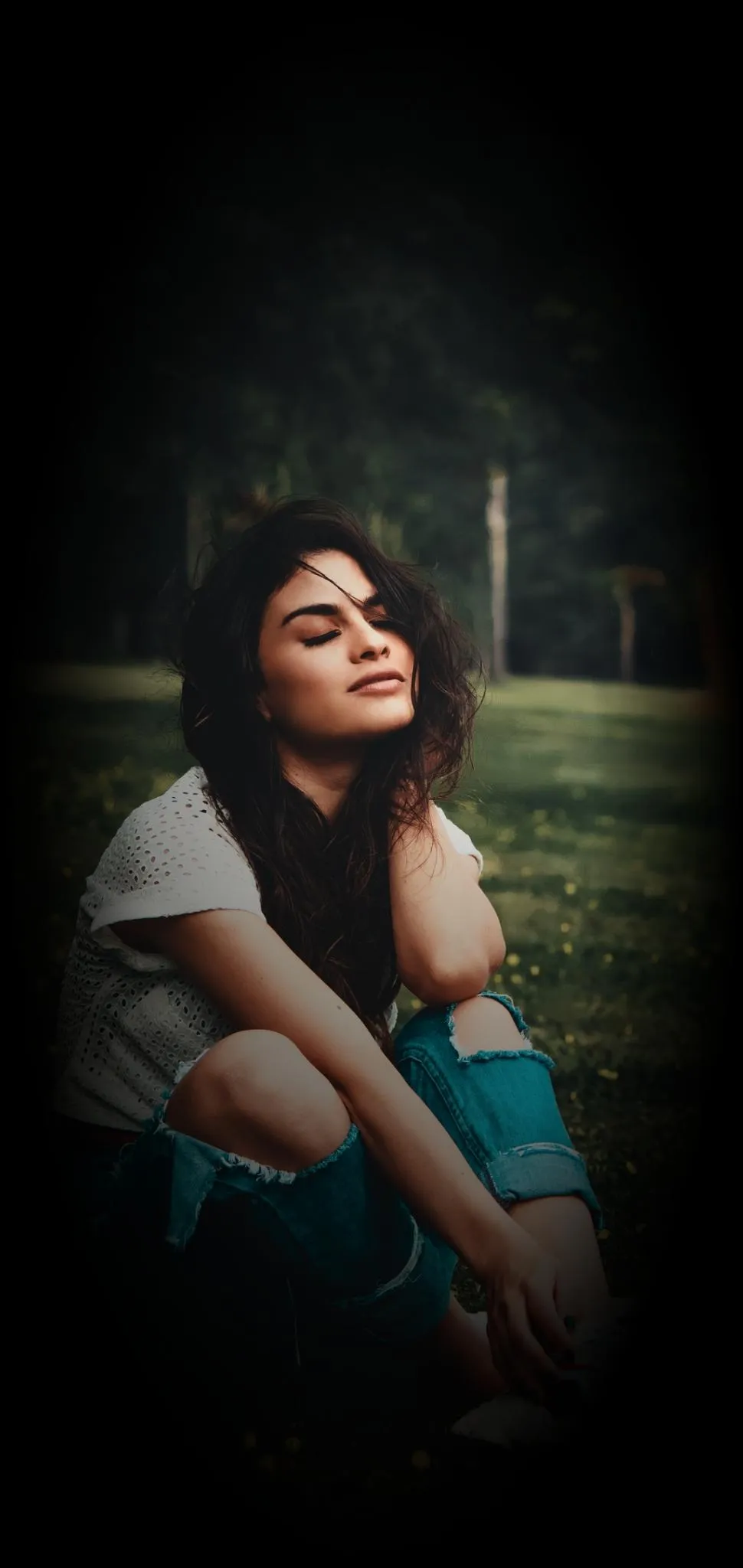 Calm Woman in Nature Portrait for Phone Background Wallpaper