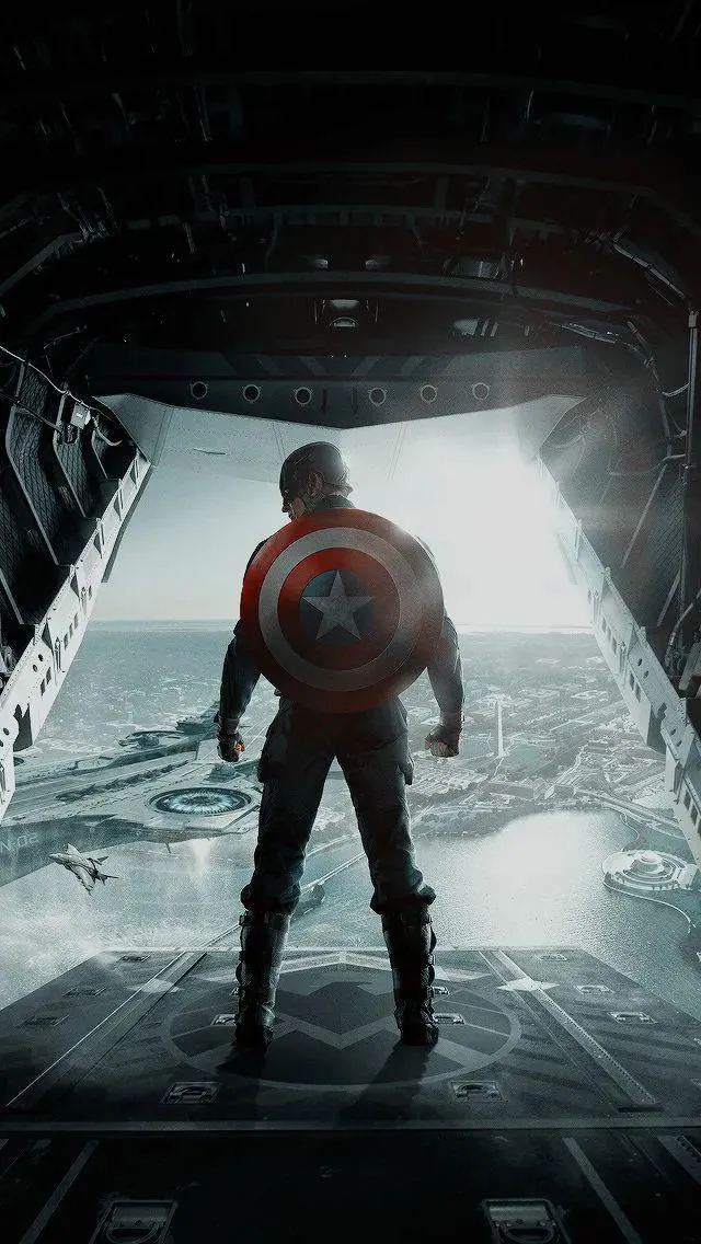 Captain America Looking Over City from Aircraft View