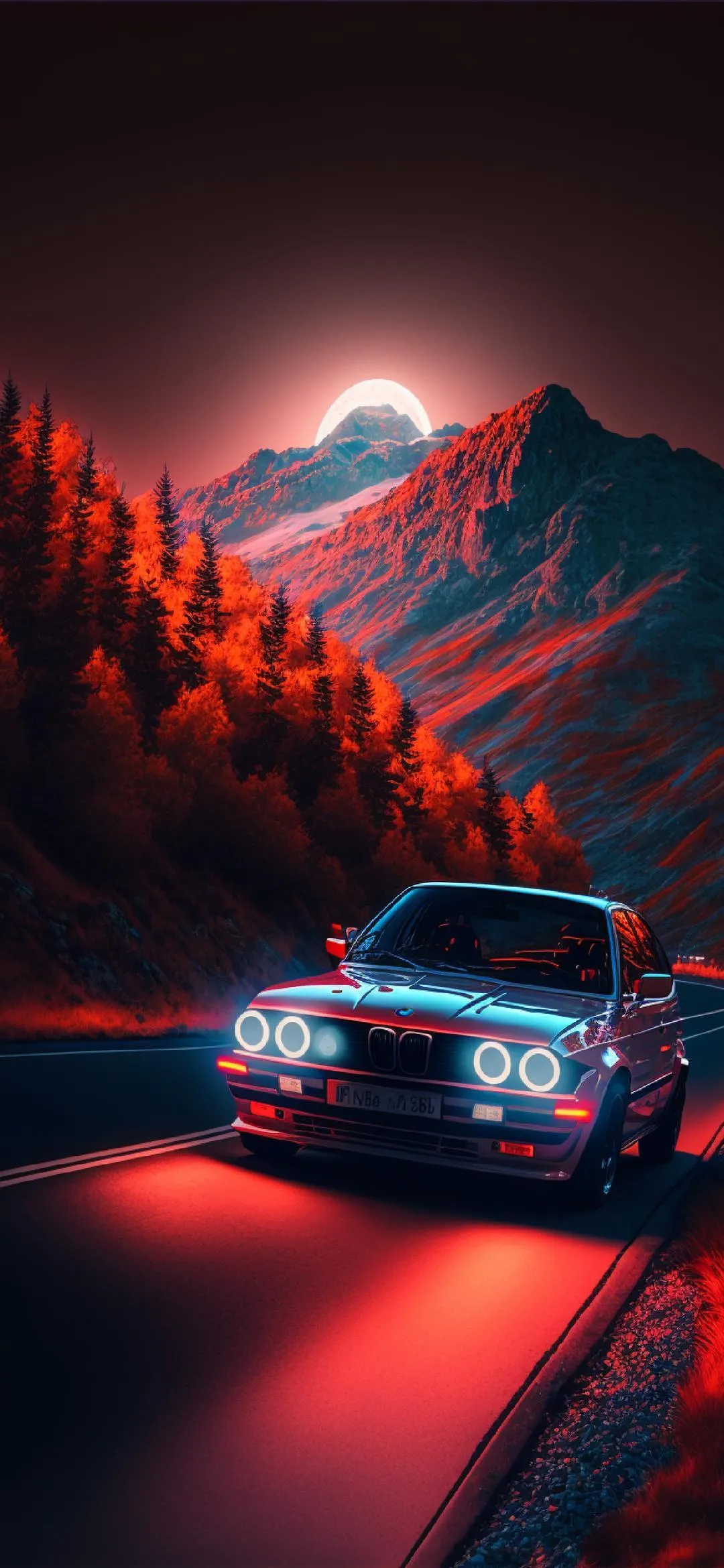 Car Driving at Sunset Mountain Road Mobile Wallpaper