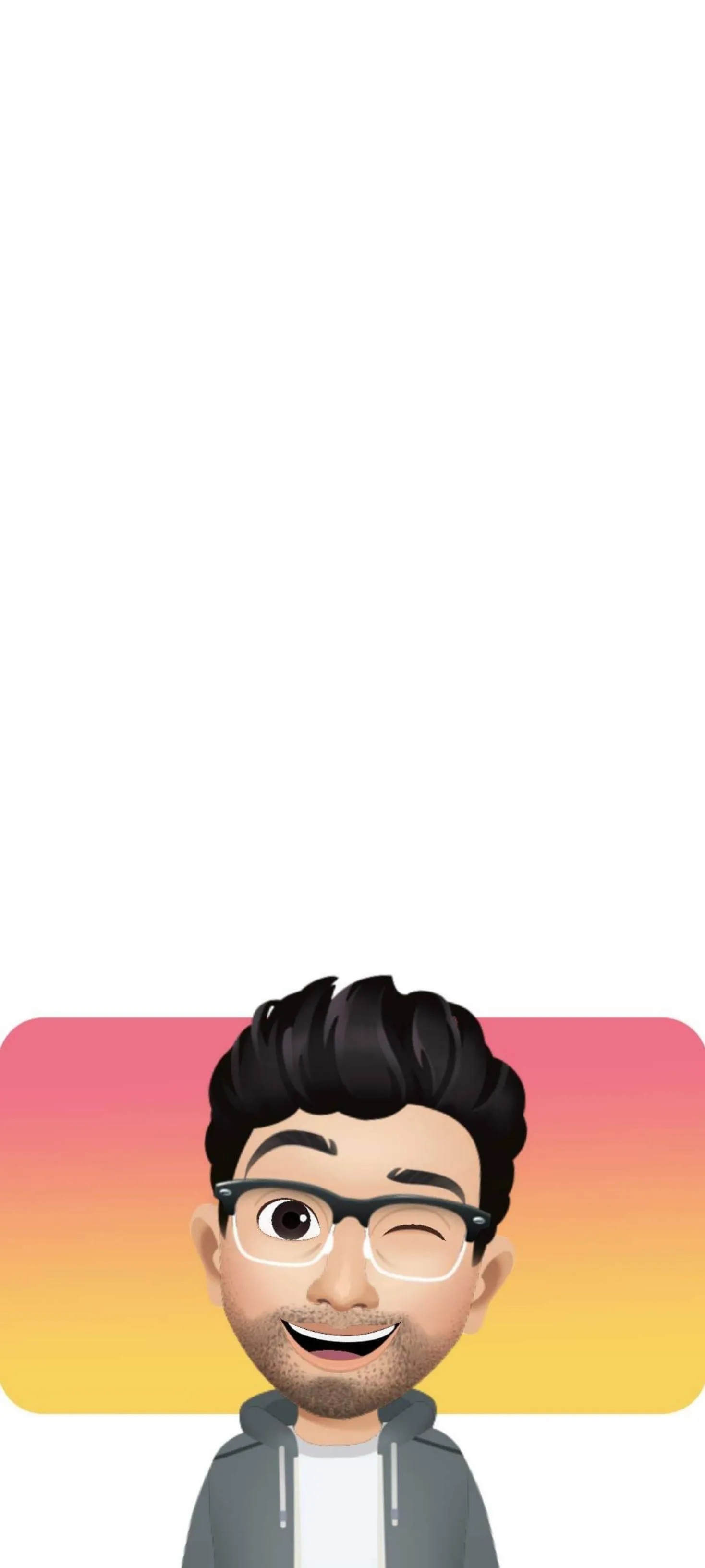 Cartoon avatar smiling with glasses and casual hoodie