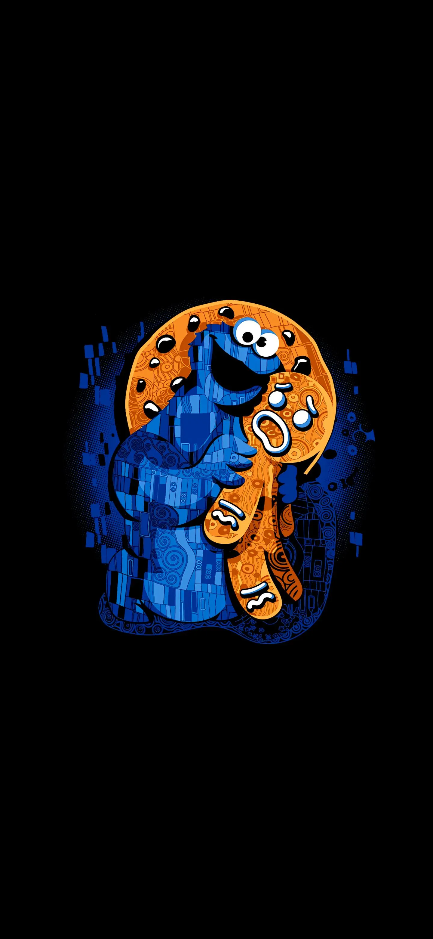 Cartoon Cookie Lover with Blue and Orange Pixel Design