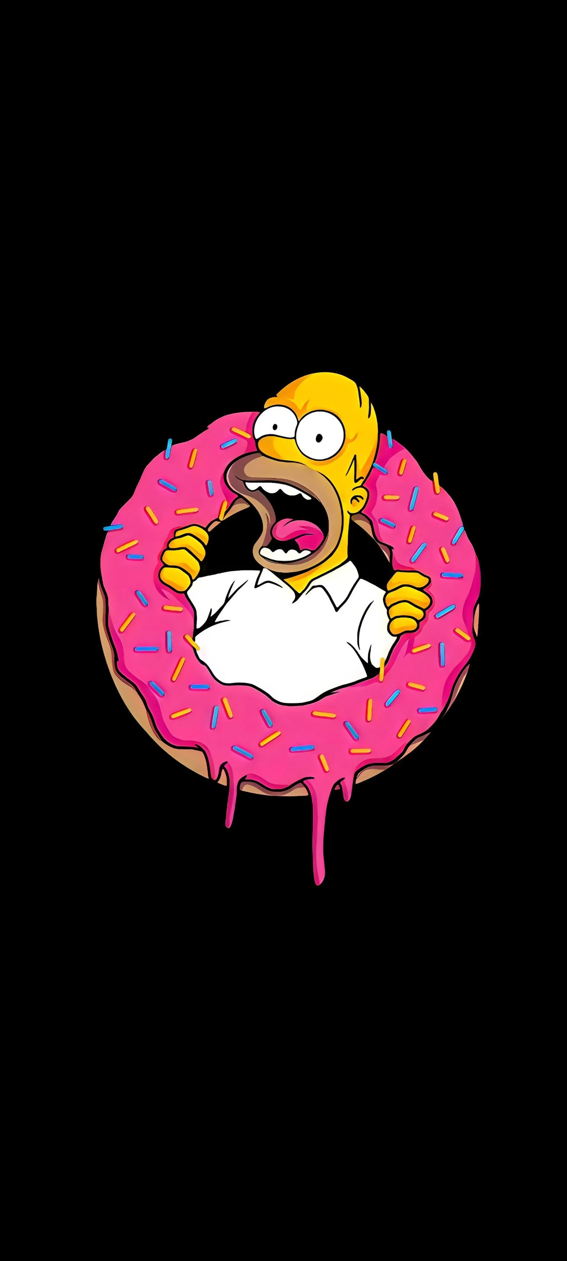 Cartoon Donut with Simpson Face and Pink Frosting Smiling