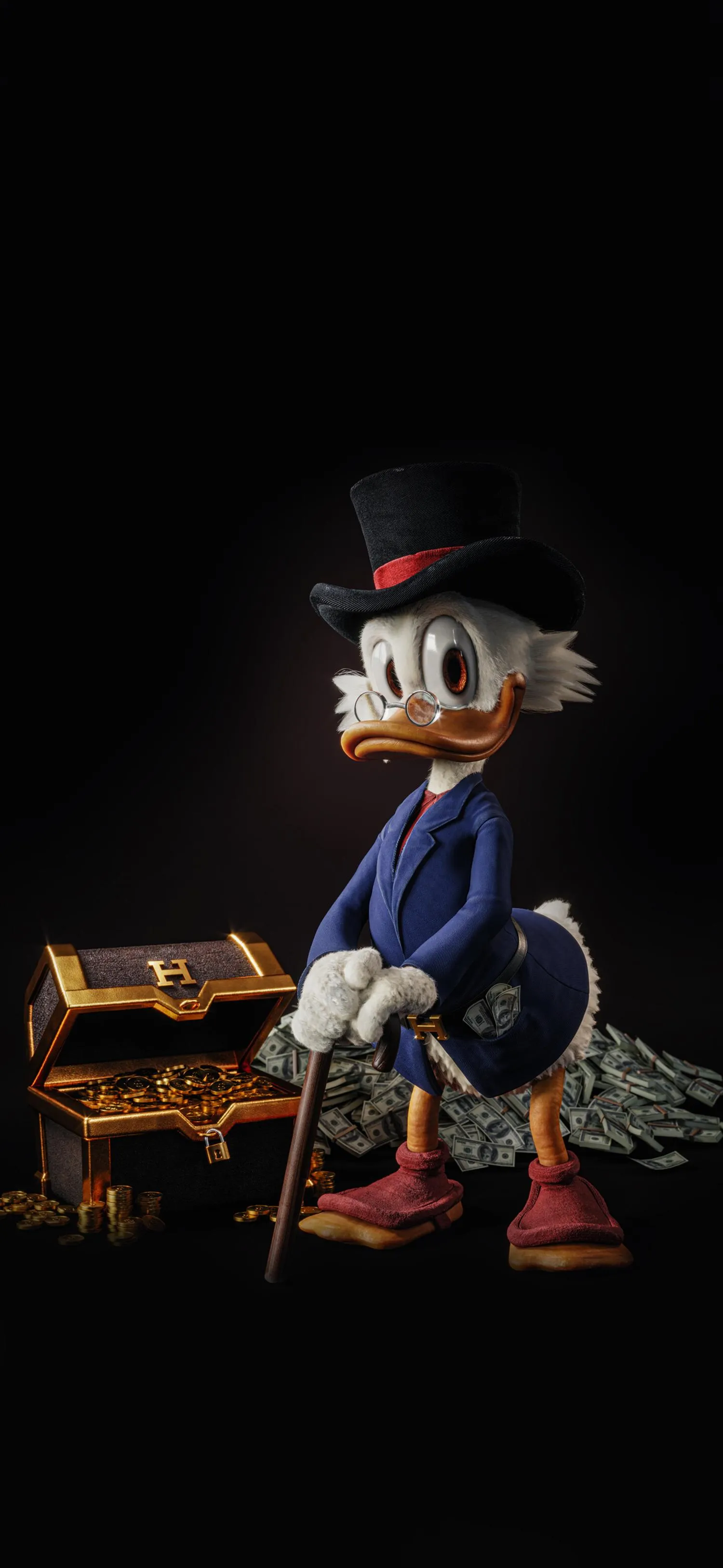 Cartoon Duck Man in Suit Standing in a Dark City Nightscape