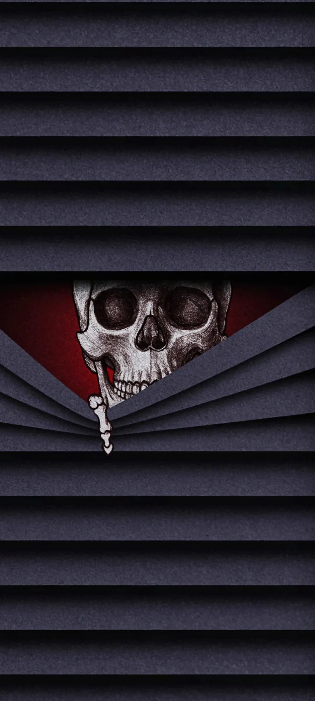 Cartoon Eyes Peeking Through Window Blinds in Dark Room