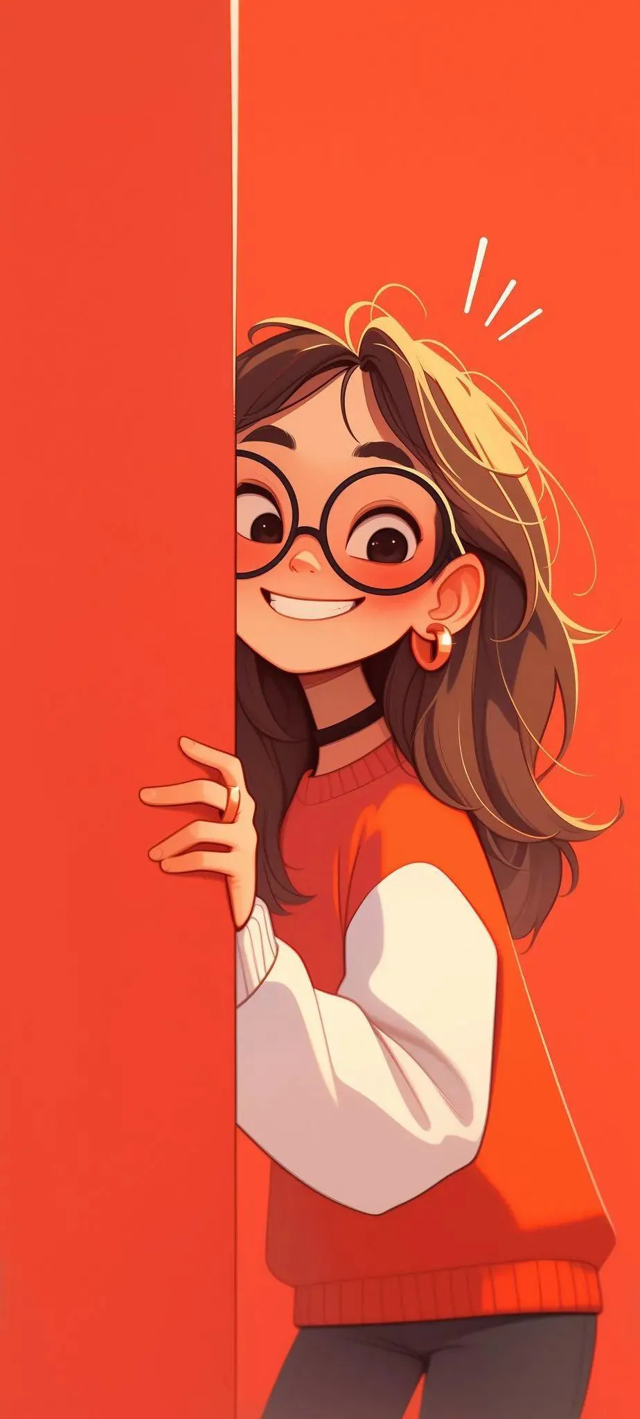 Cartoon Girl in Red Aesthetic Mobile Illustration Wallpaper