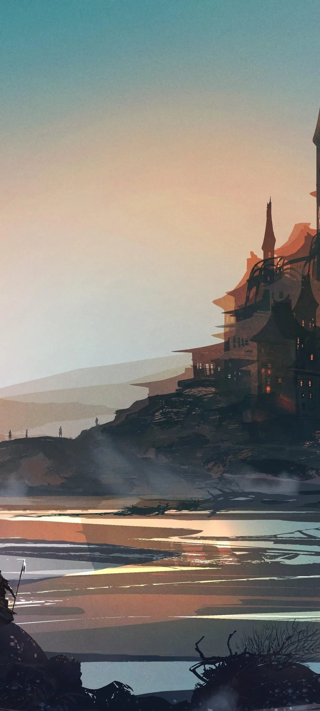 Castle Island on Cliff Over Serene Blue Ocean Wallpaper