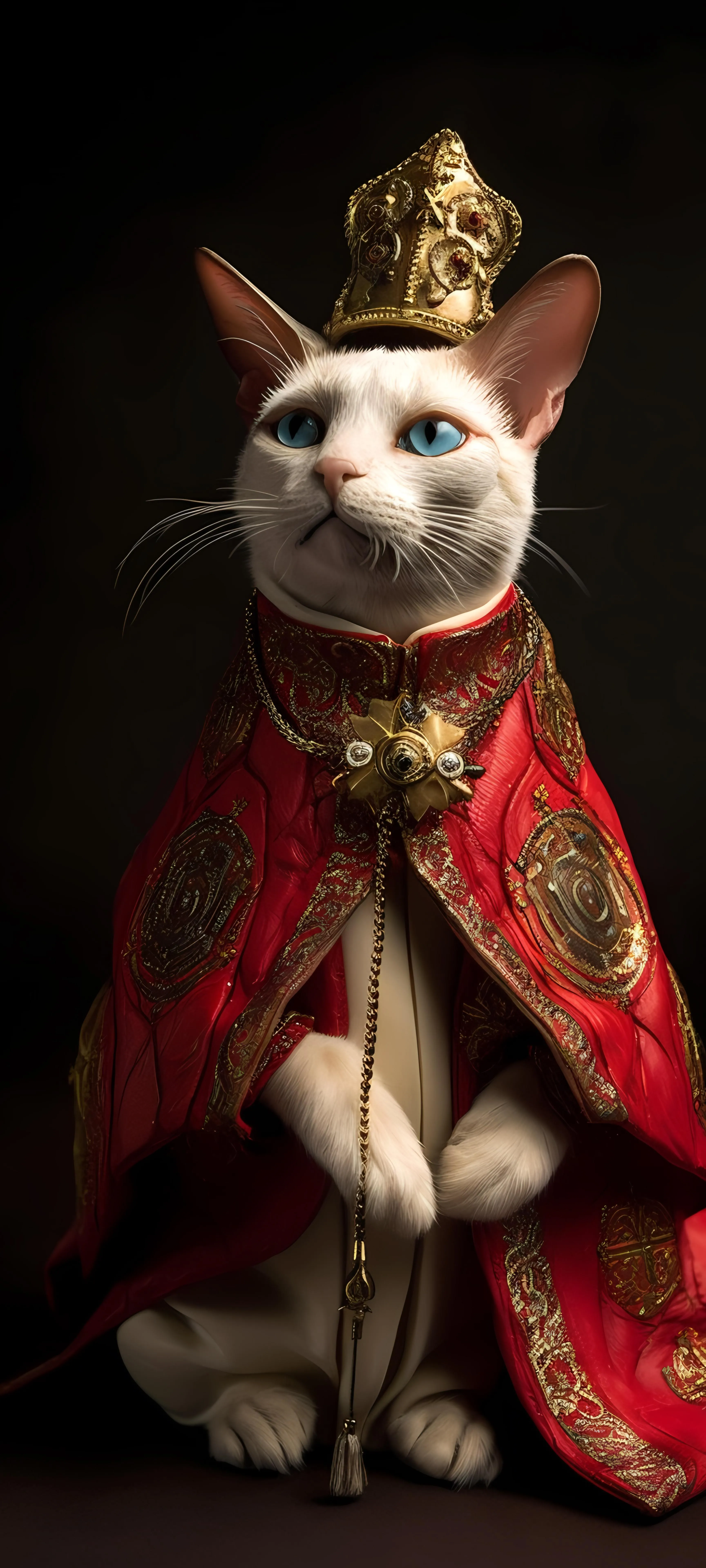 Cat Dressed As Royal King in Red and Gold Outfit Image