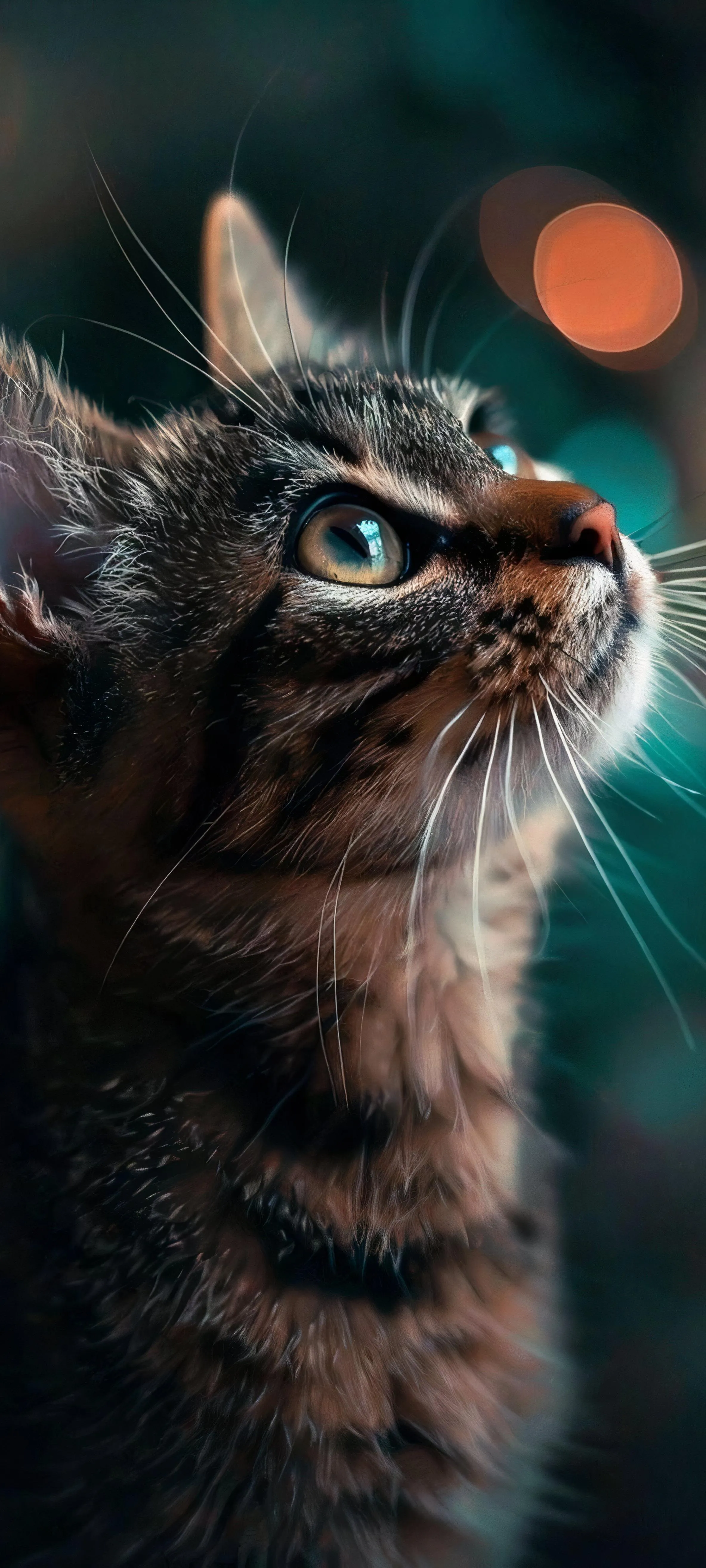 Cat Looking Up Thoughtfully with Soft Blurred Background