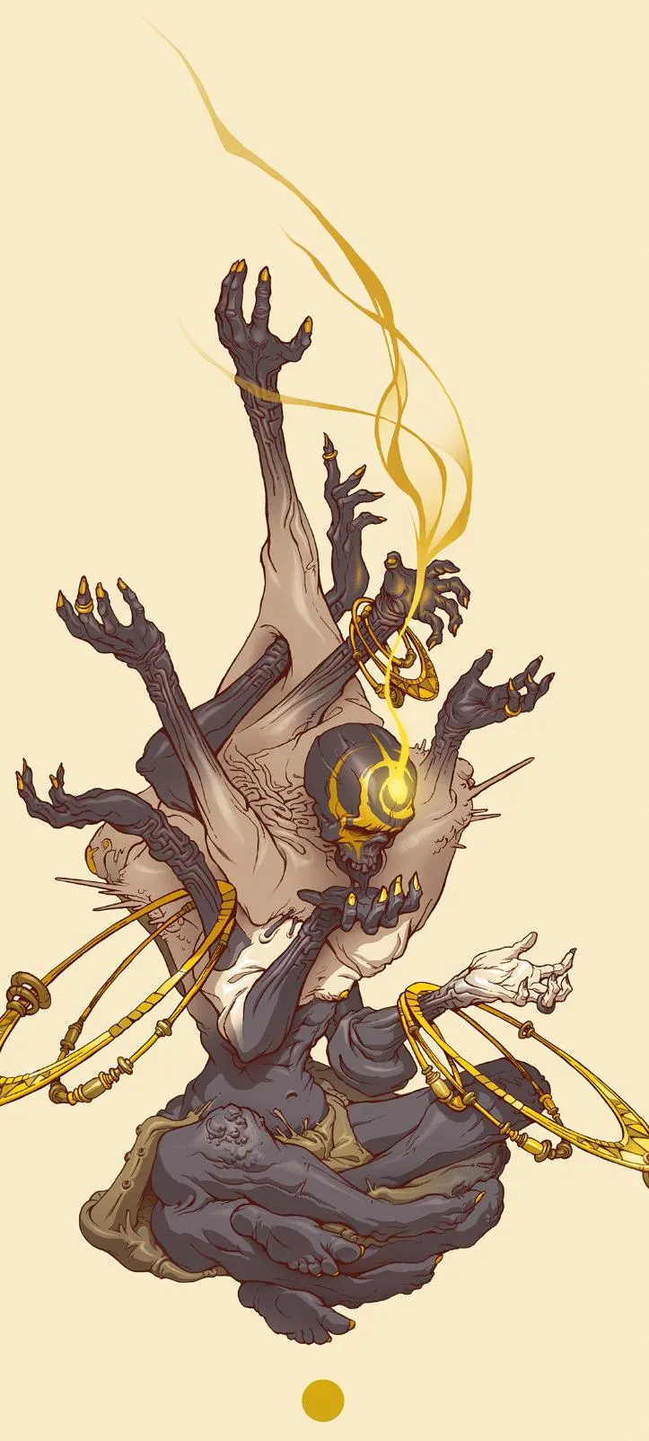 Celestial Demon Meditating in Rings of Golden Light