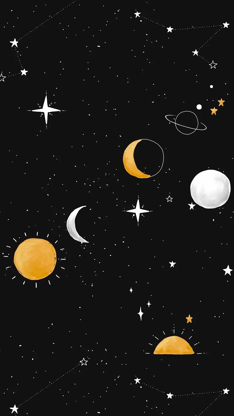 Celestial Pattern Showing Moons and Planets in Dark Space