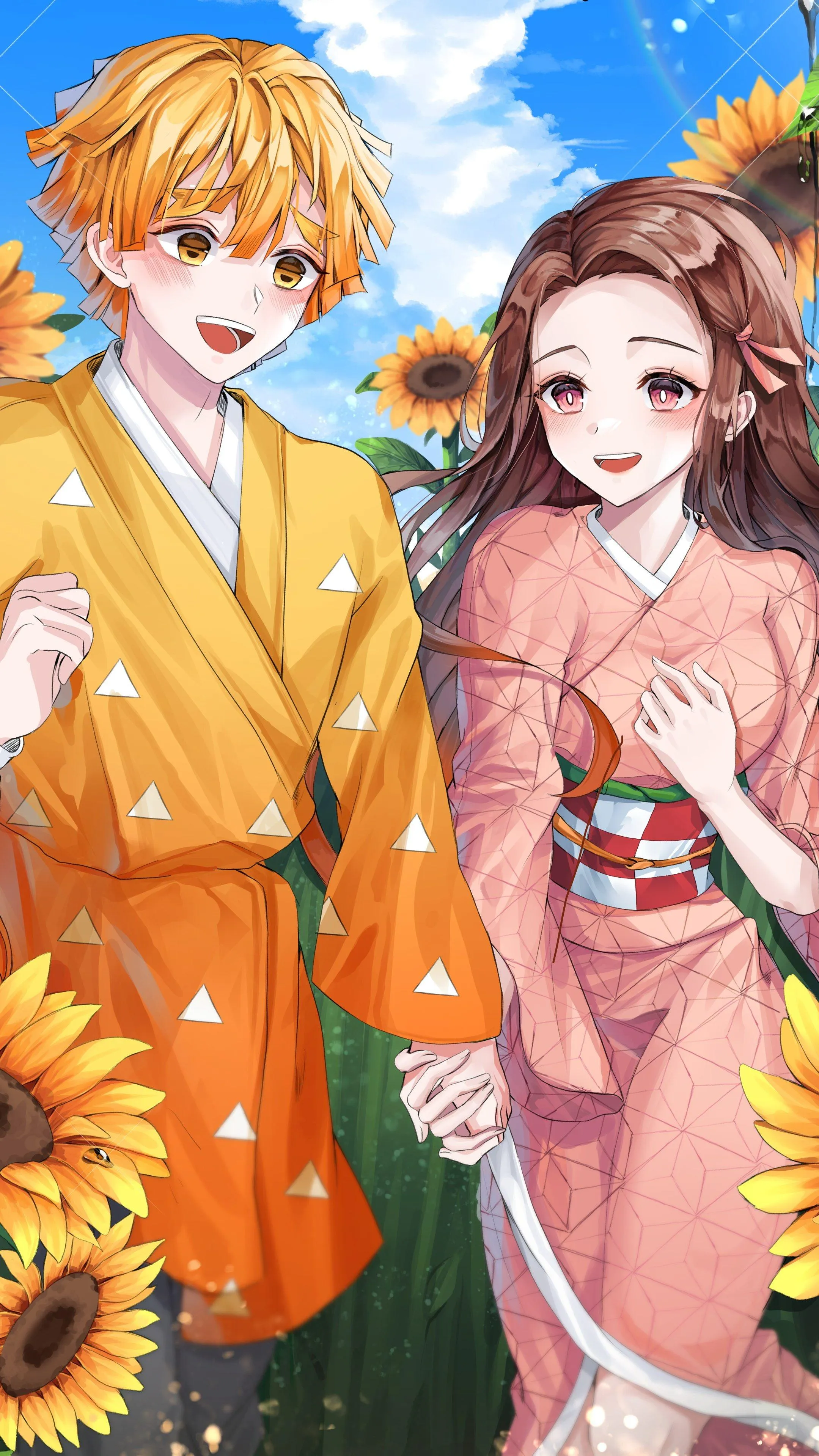 Cheerful Anime Couple in Traditional Outfits Wallpaper