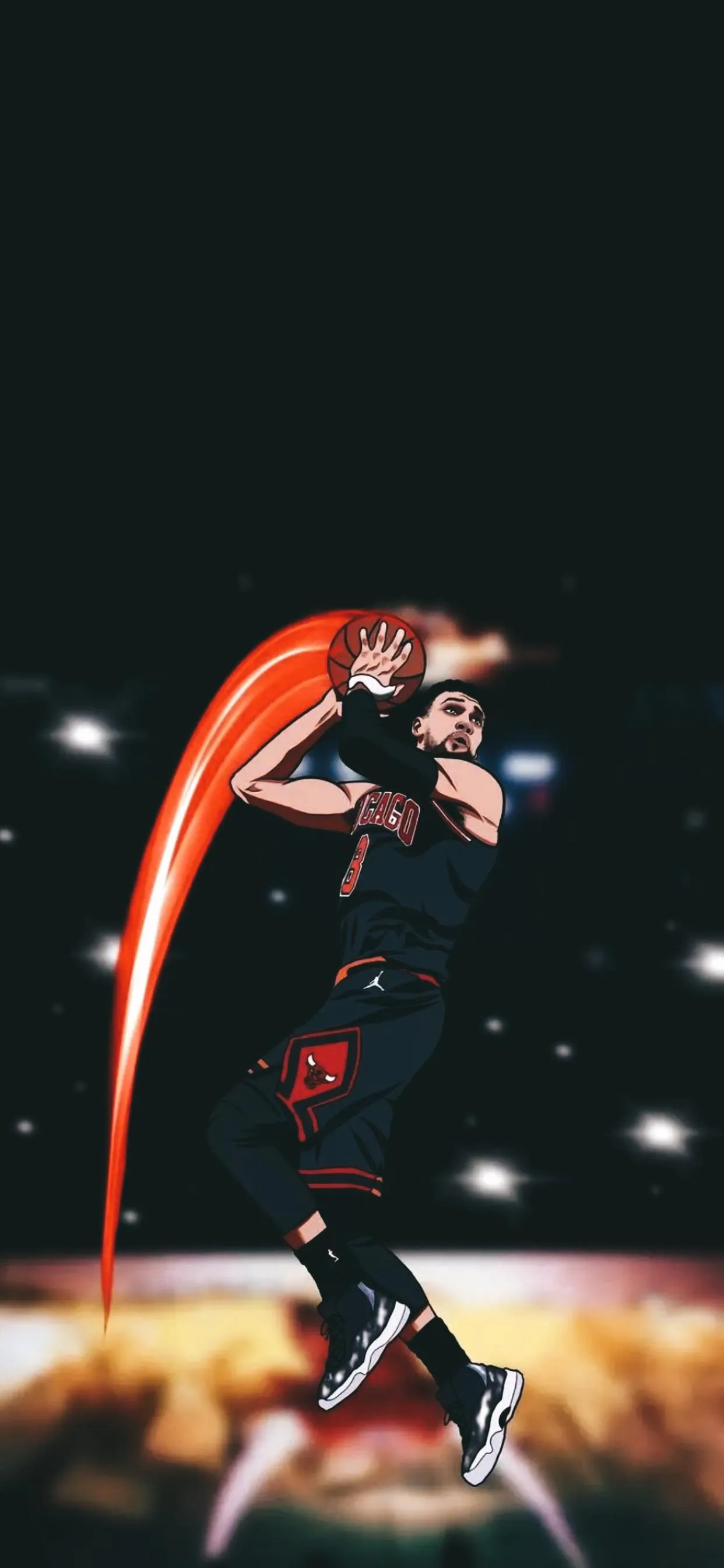 Chicago Star Performs Dynamic Jump Shot in Game Arena