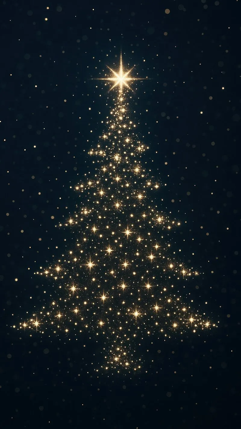 Christmas Tree Made of Golden Lights on a Deep Blue Backdrop