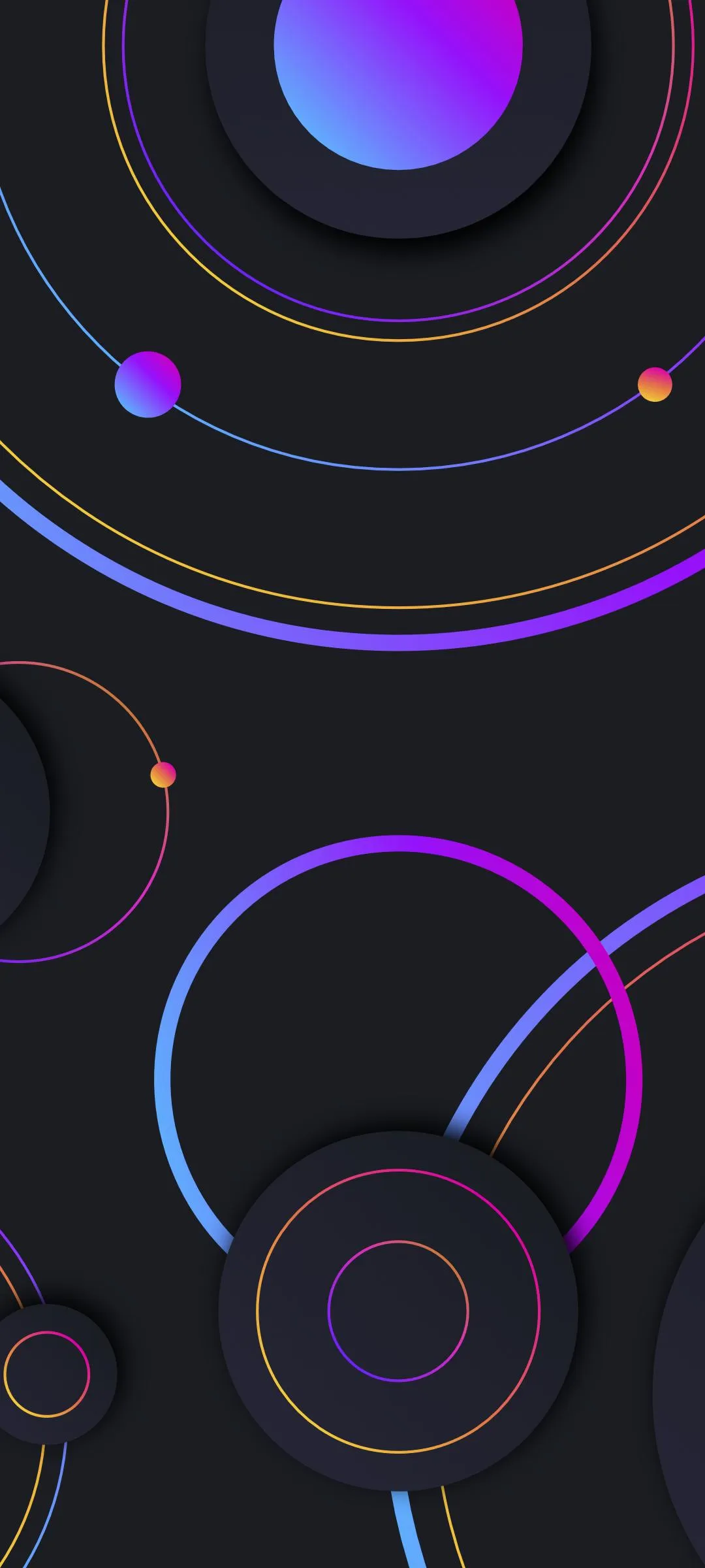 Circular Neon Lines on Black Digital Background Wallpaper