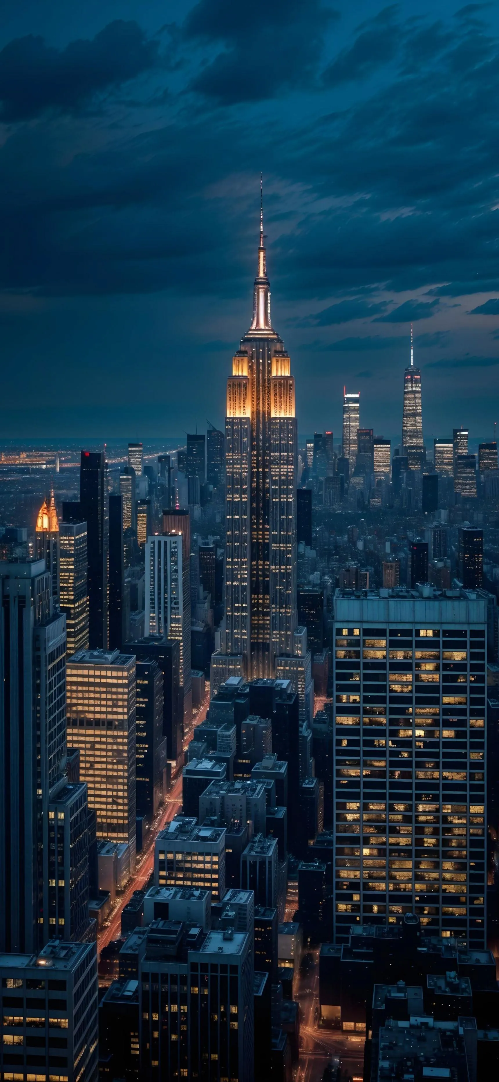 City Skyline at Night with Illuminated Skyscrapers Image