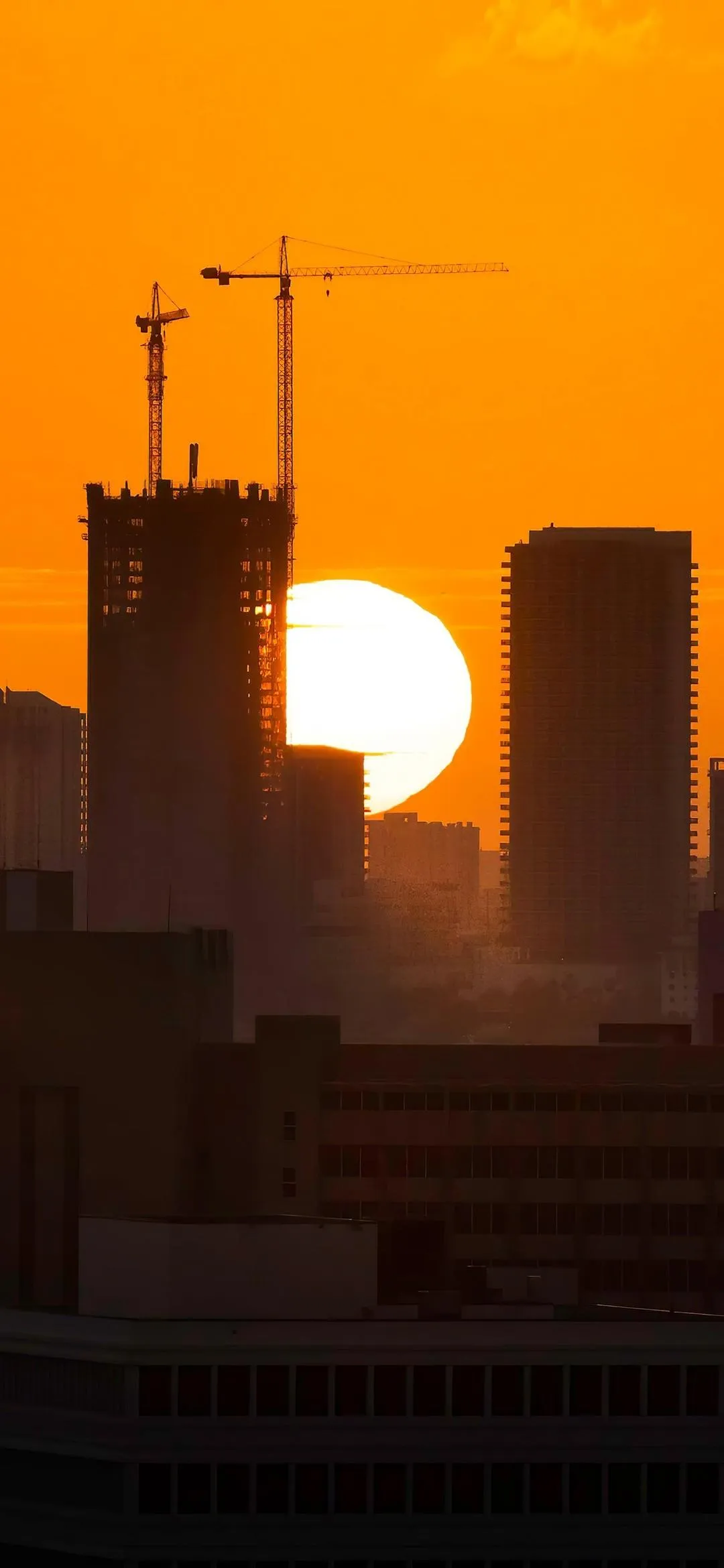 City Skyline at Sunset Warm Urban Minimal Scene Wallpaper