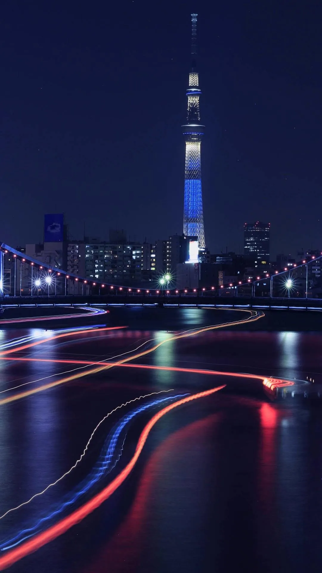 City Tower Lights Long Exposure Night Scene Wallpaper