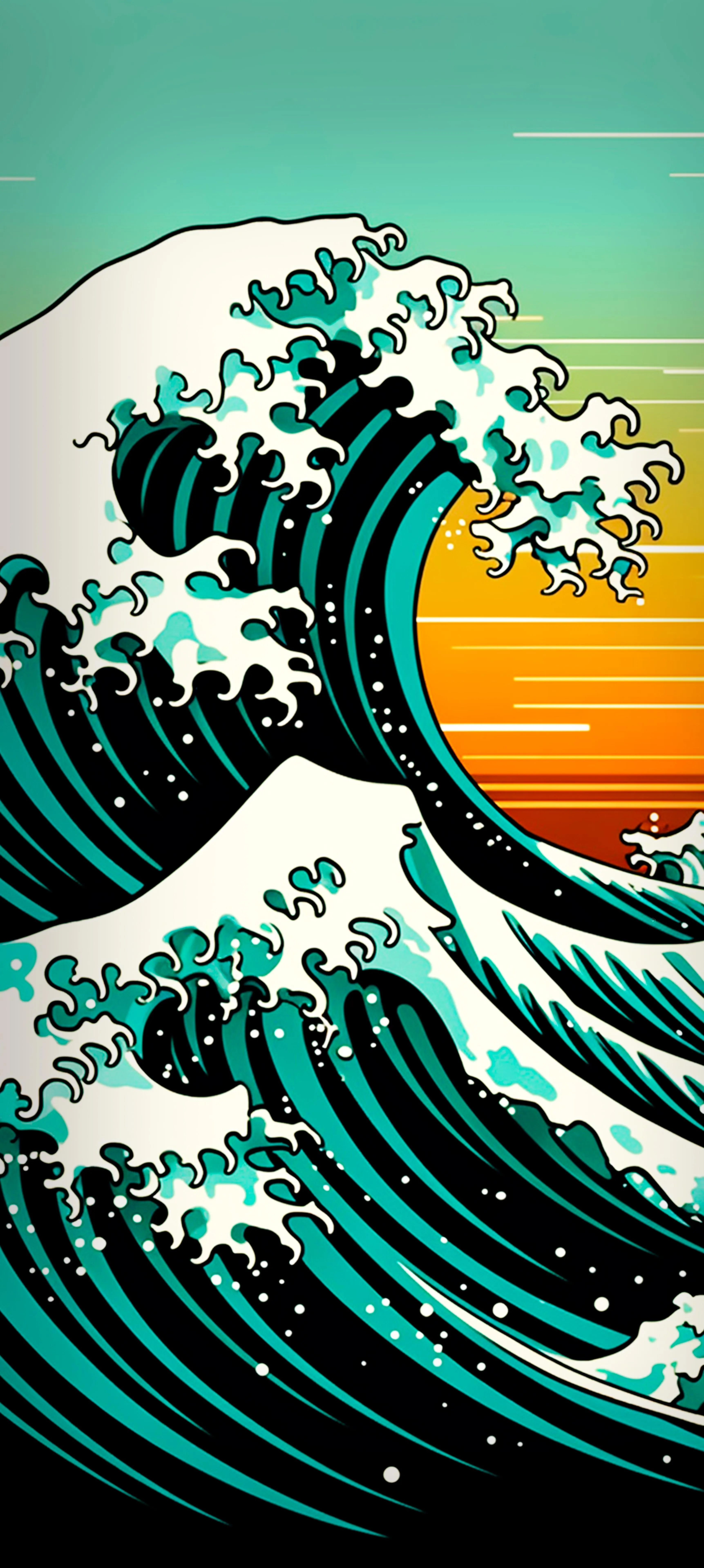 Classic Japanese Wave Art with Teal and Orange Accents