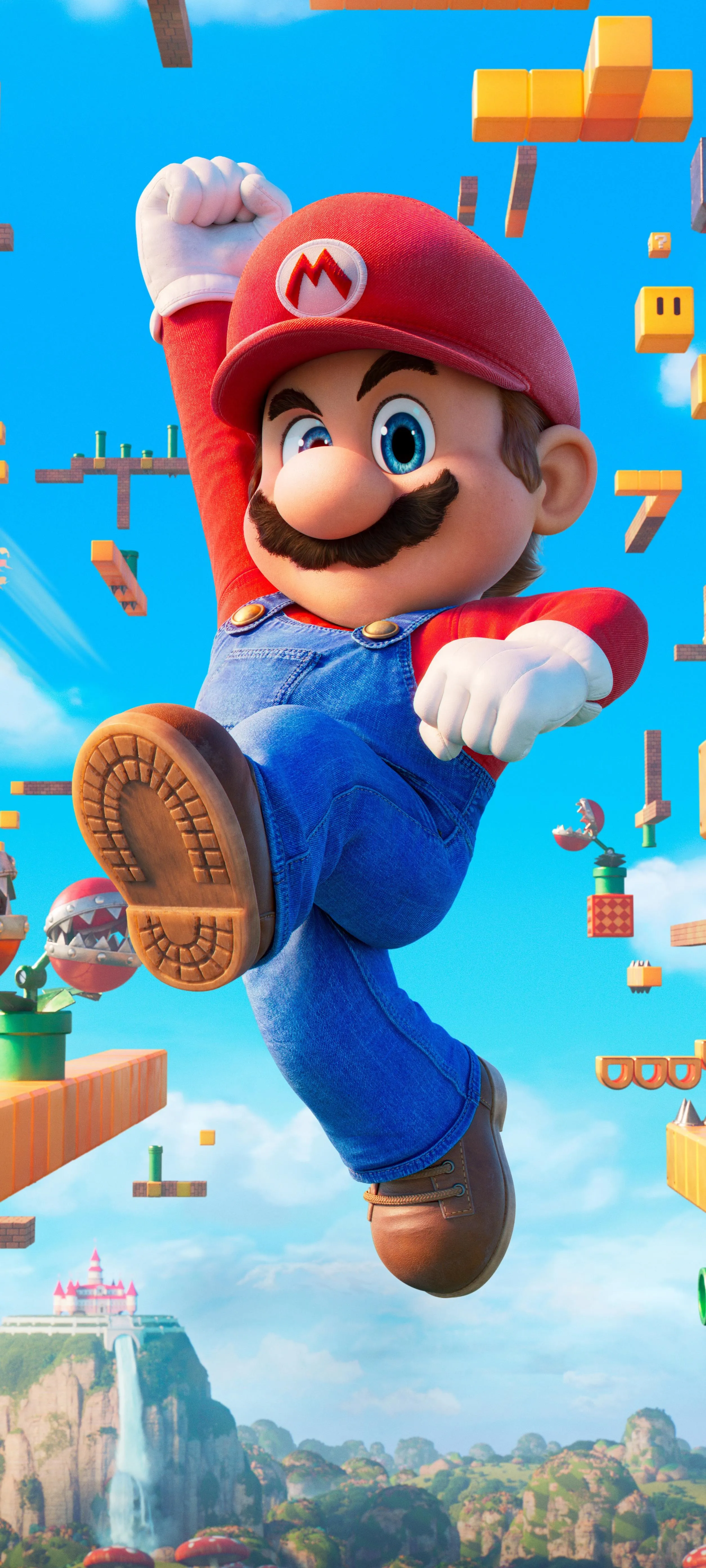 Classic Mario Jumping in Colorful Video Game Environment