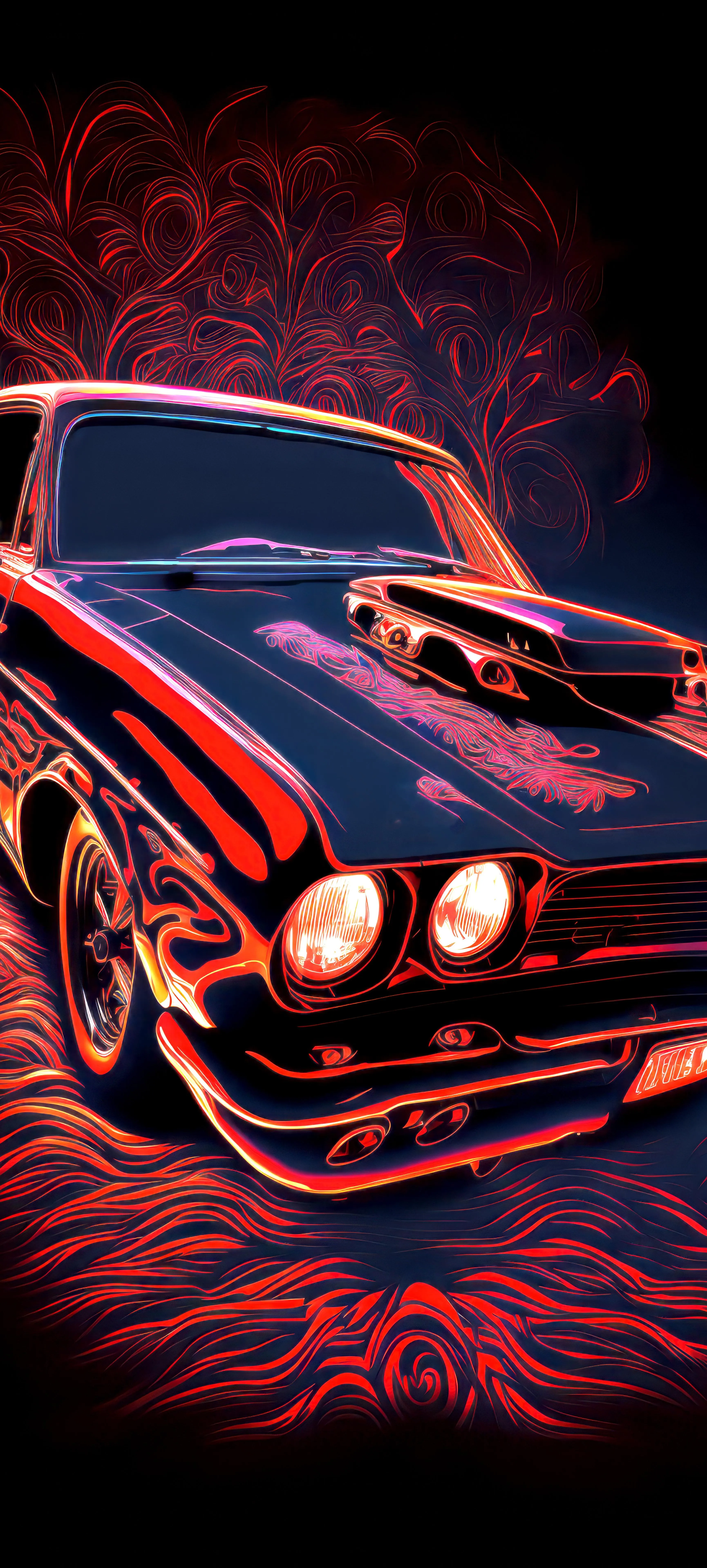 Classic Muscle Car with Red Flames for Car Lovers Wallpaper