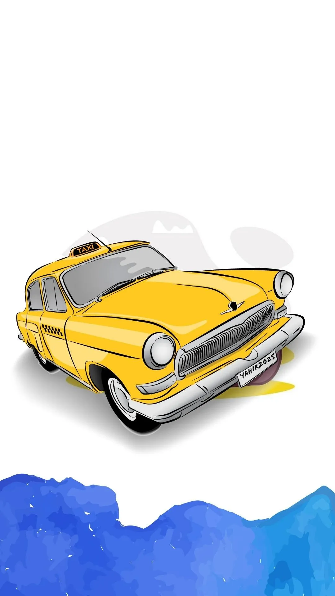 Classic Yellow Car in Retro Cartoon Art Style Wallpaper