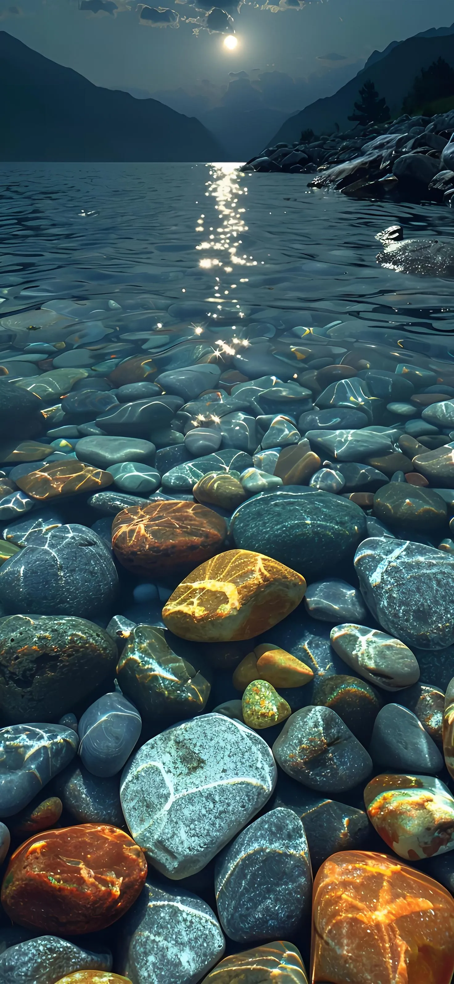 Clear Water Flowing Over Multicolored Smooth Stones