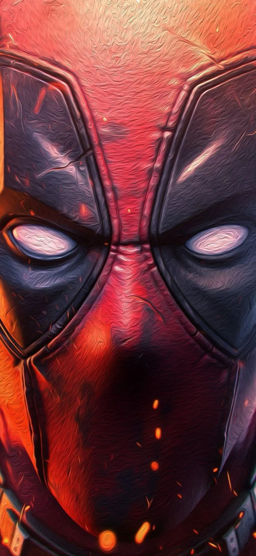 Close Up Deadpool Mask with Intense Cinematic Red Lighting