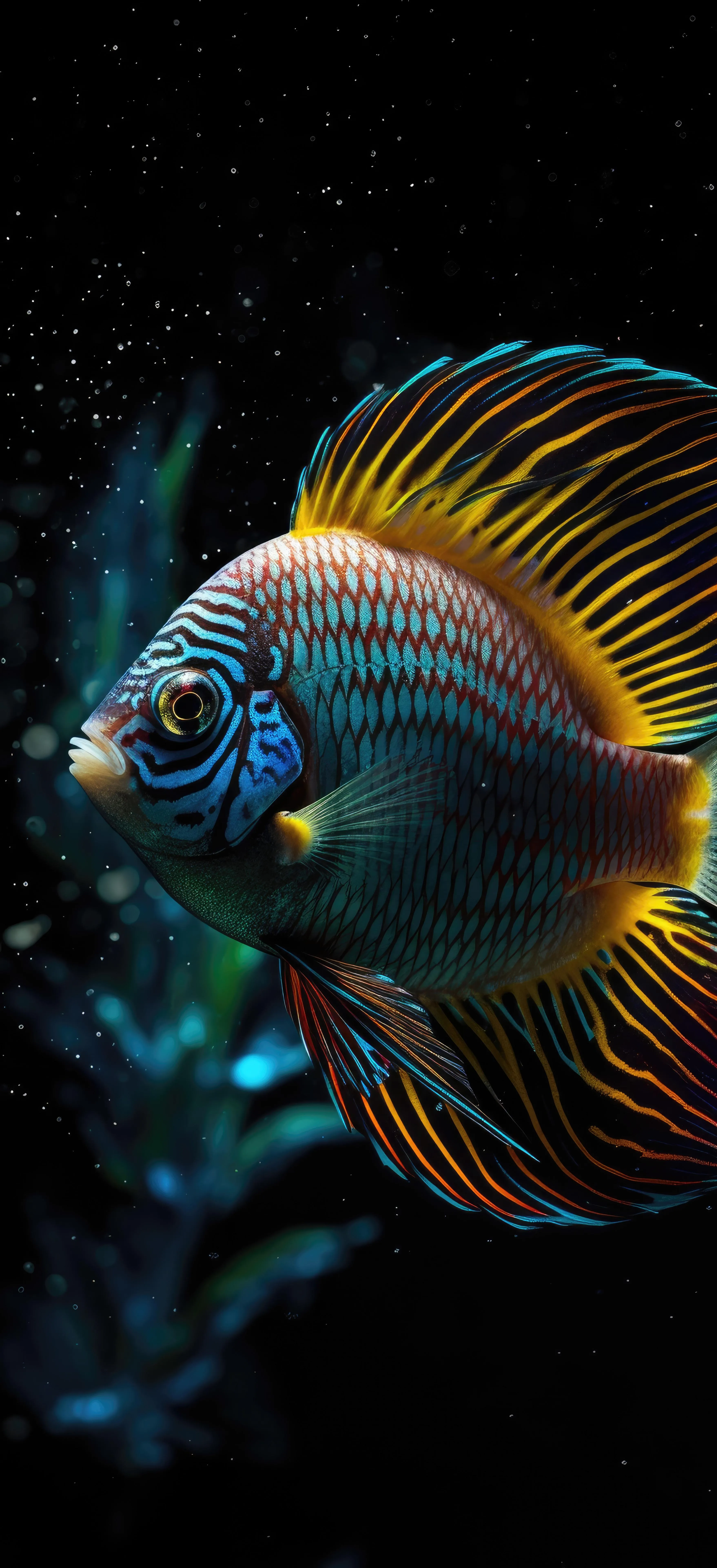 Close Up of a Colorful Fish in Dark Underwater Scene HD