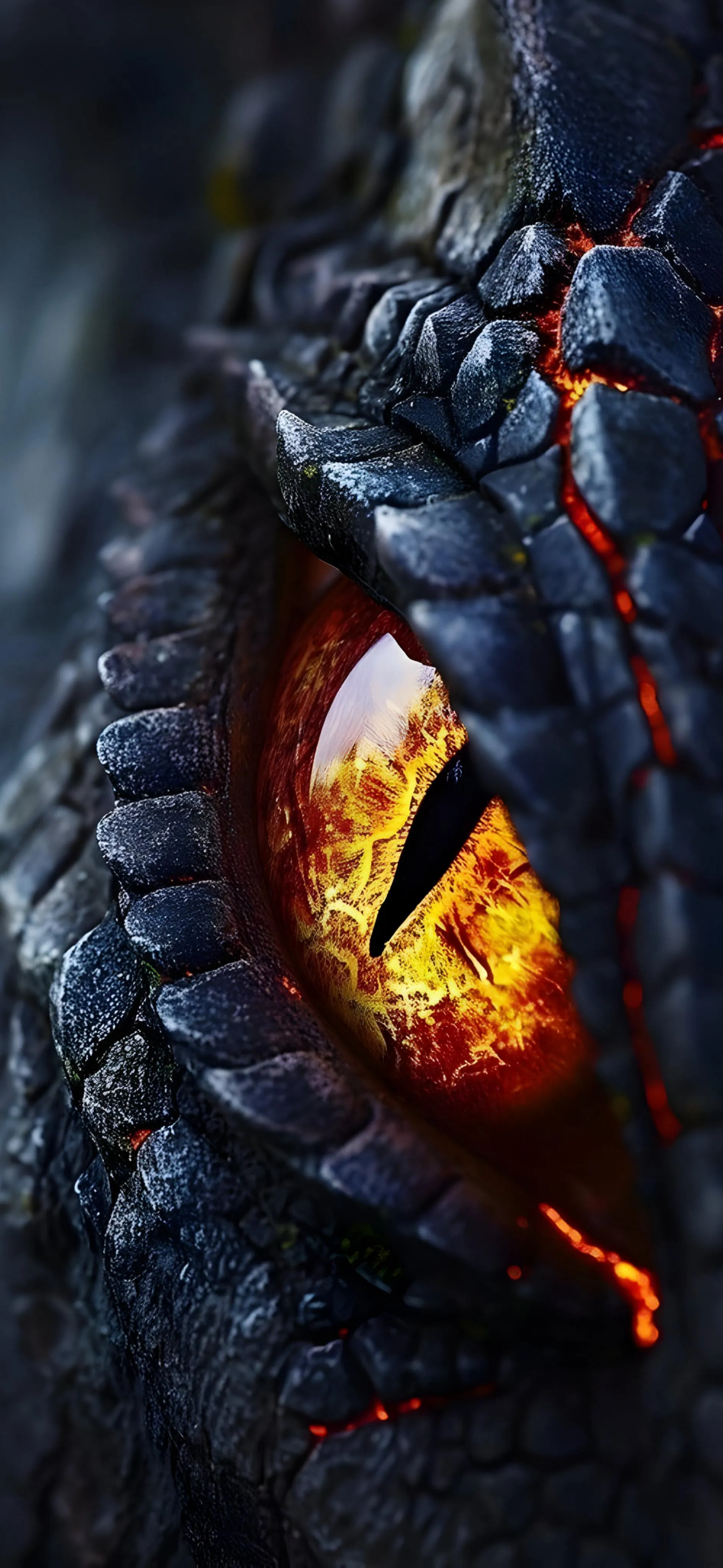 Close Up of Fierce Dragon Eye with Scales and Fiery Colors