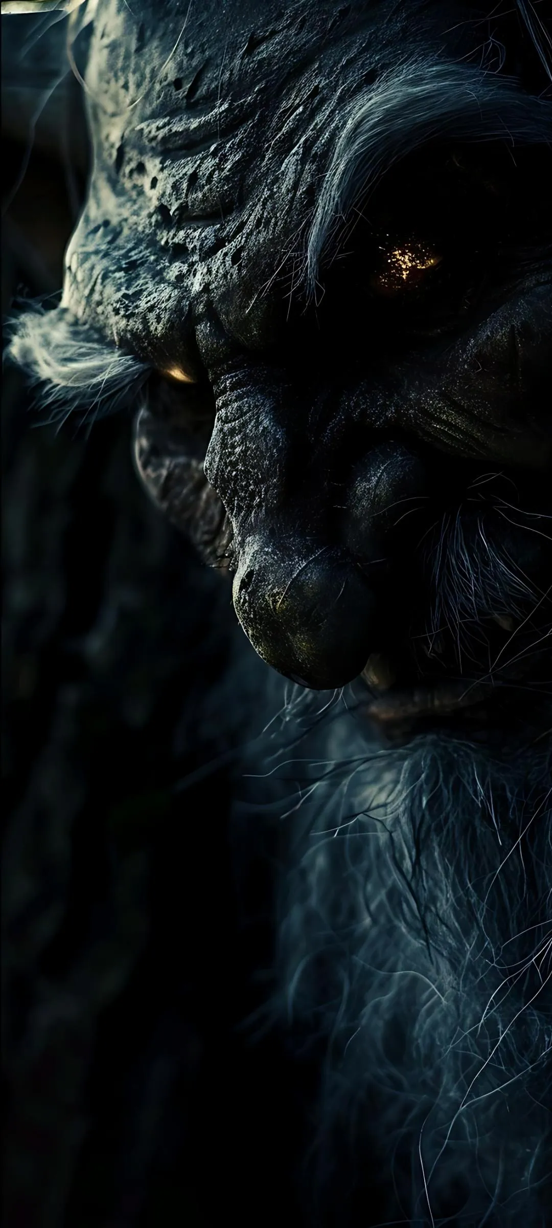 Close Up of Fierce Gorilla Face in Dark Lighting Wallpaper