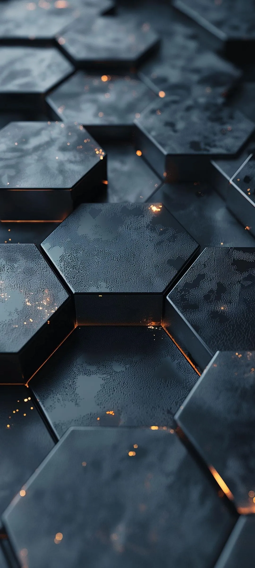 Close Up Of Hexagonal Metallic Pattern On Dark Surface