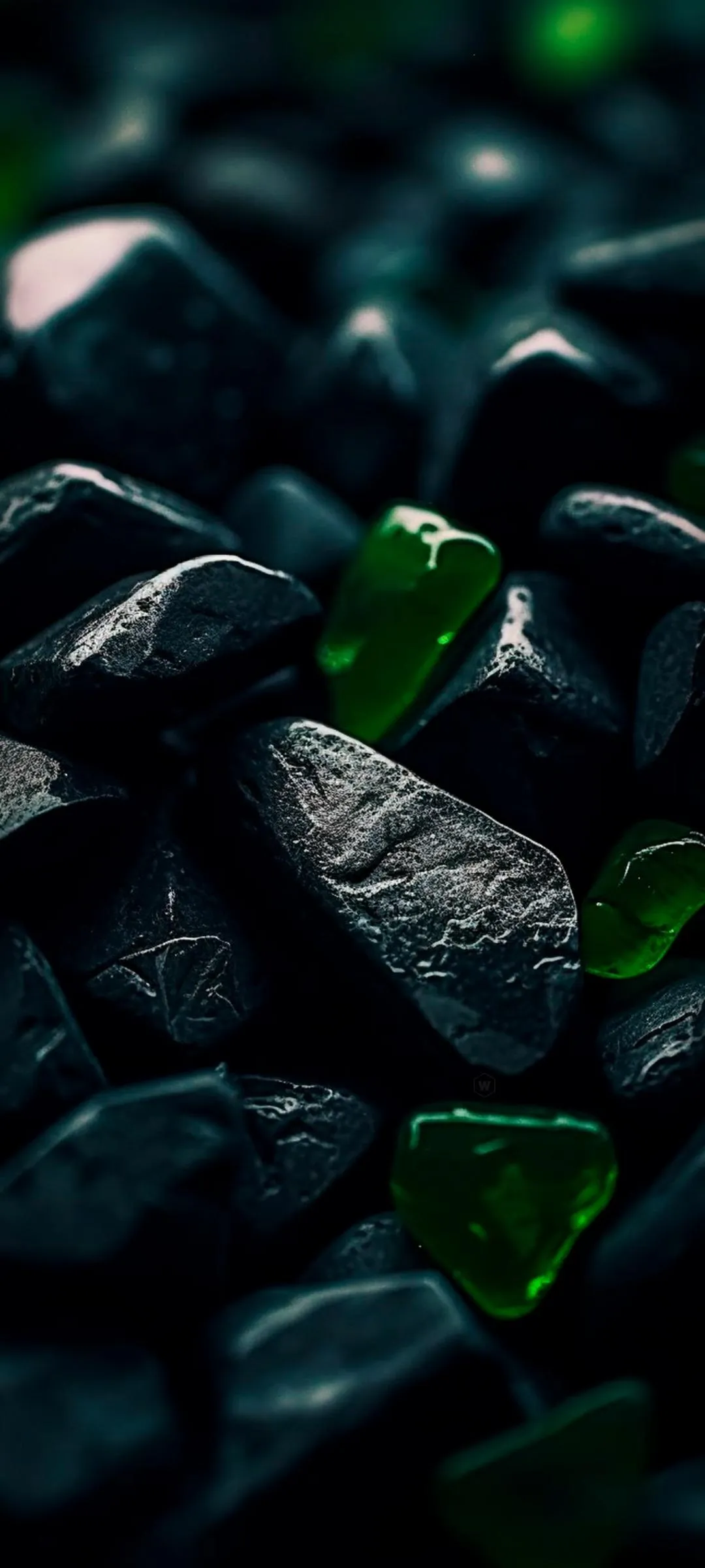 Close Up of Shiny Green Pebbles Natural Texture Wallpaper