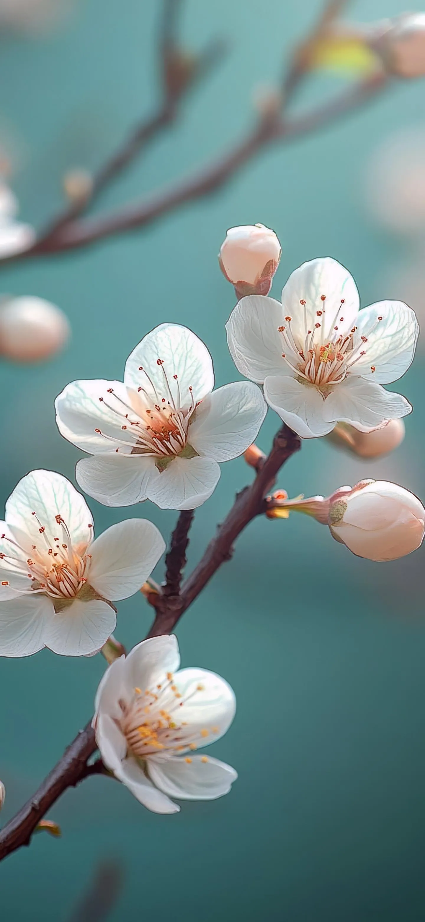 Close Up of White Cherry Blossoms on Tree Branch Wallpaper