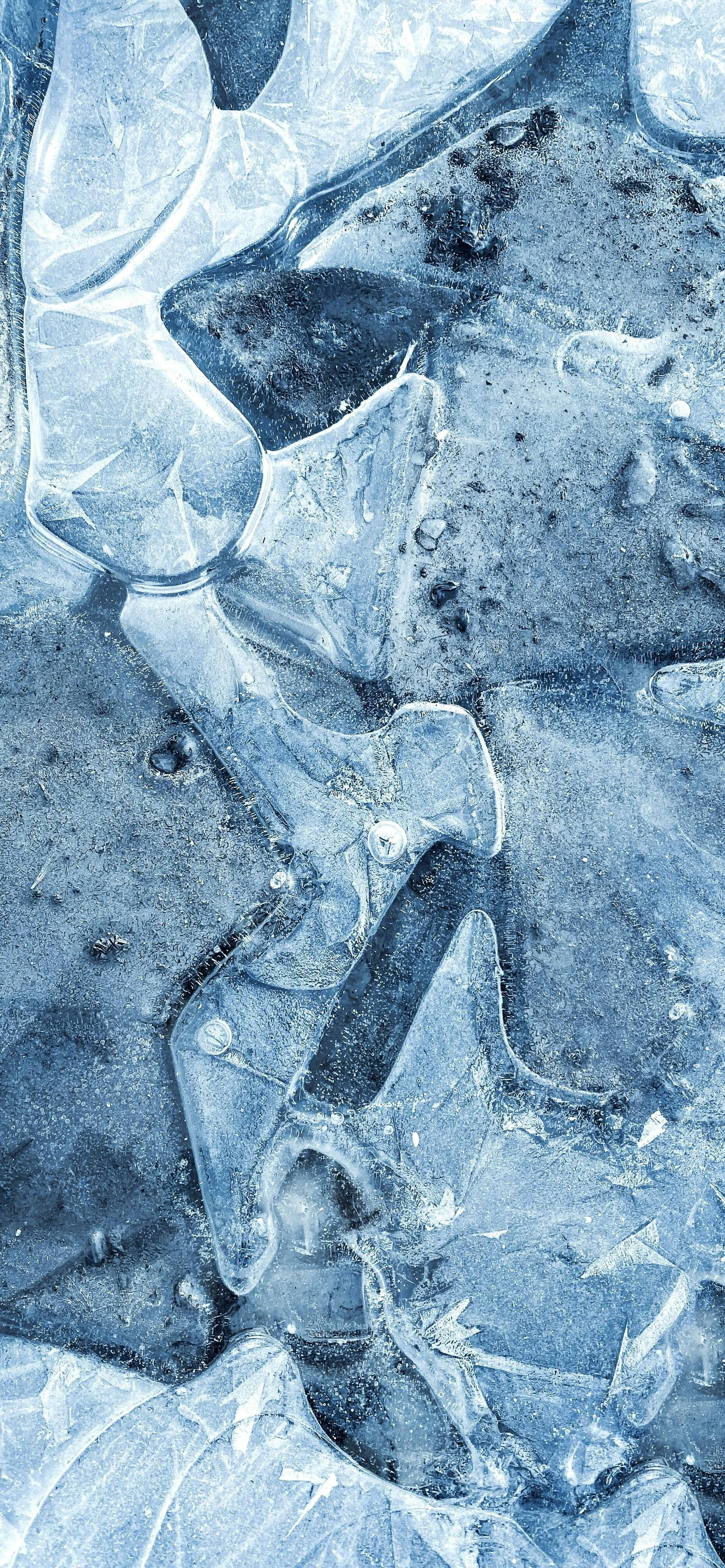 Close Up View of Transparent Blue Ice Crystals Texture