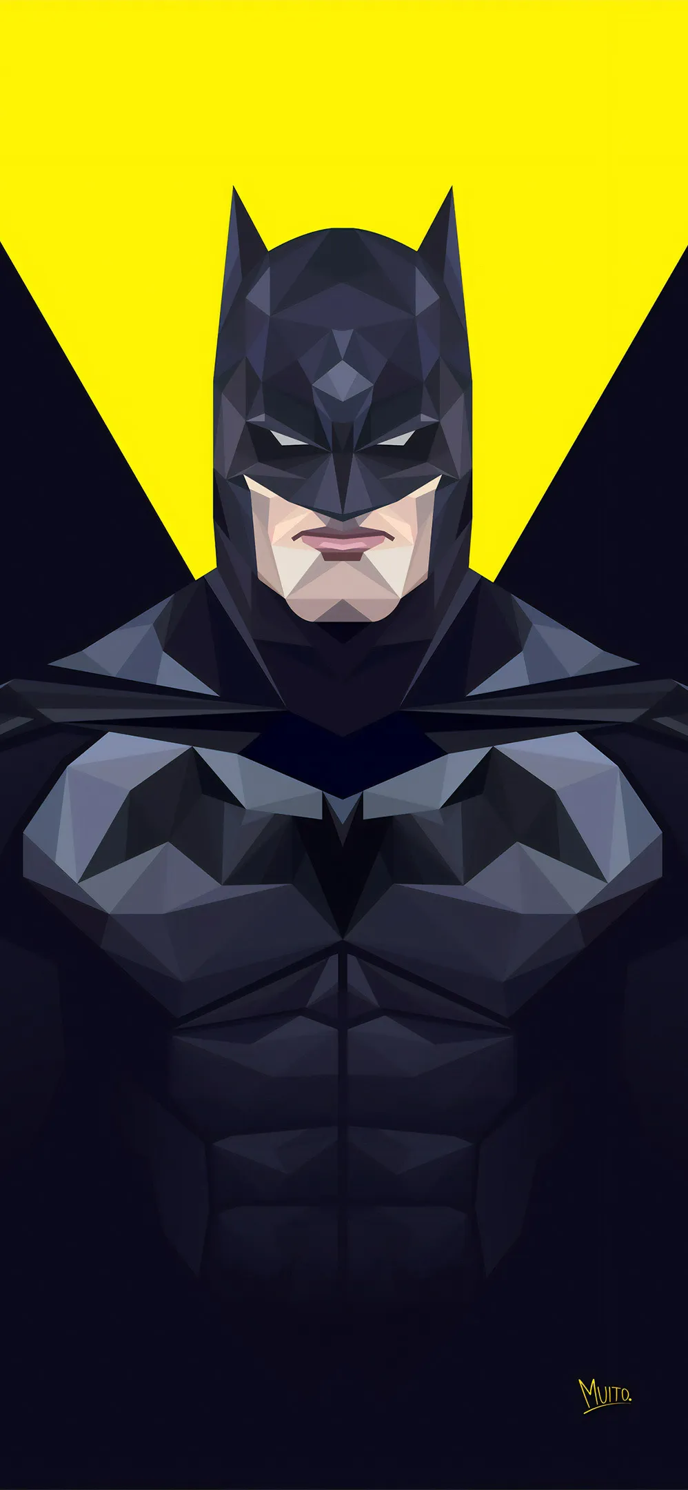 Closeup of Batman in Yellow and Black Graphic Art Wallpaper