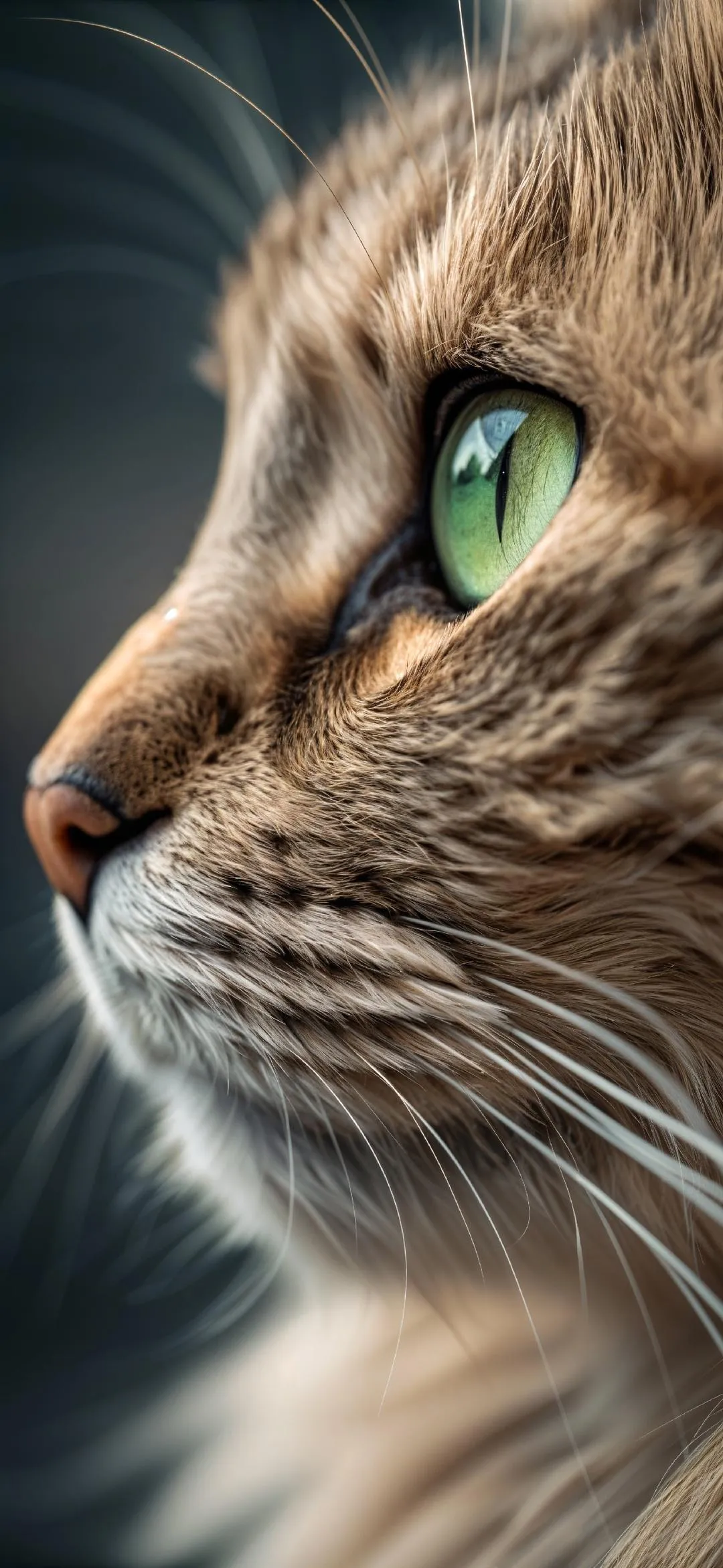 Closeup of cat with green eyes looking outside Wallpaper