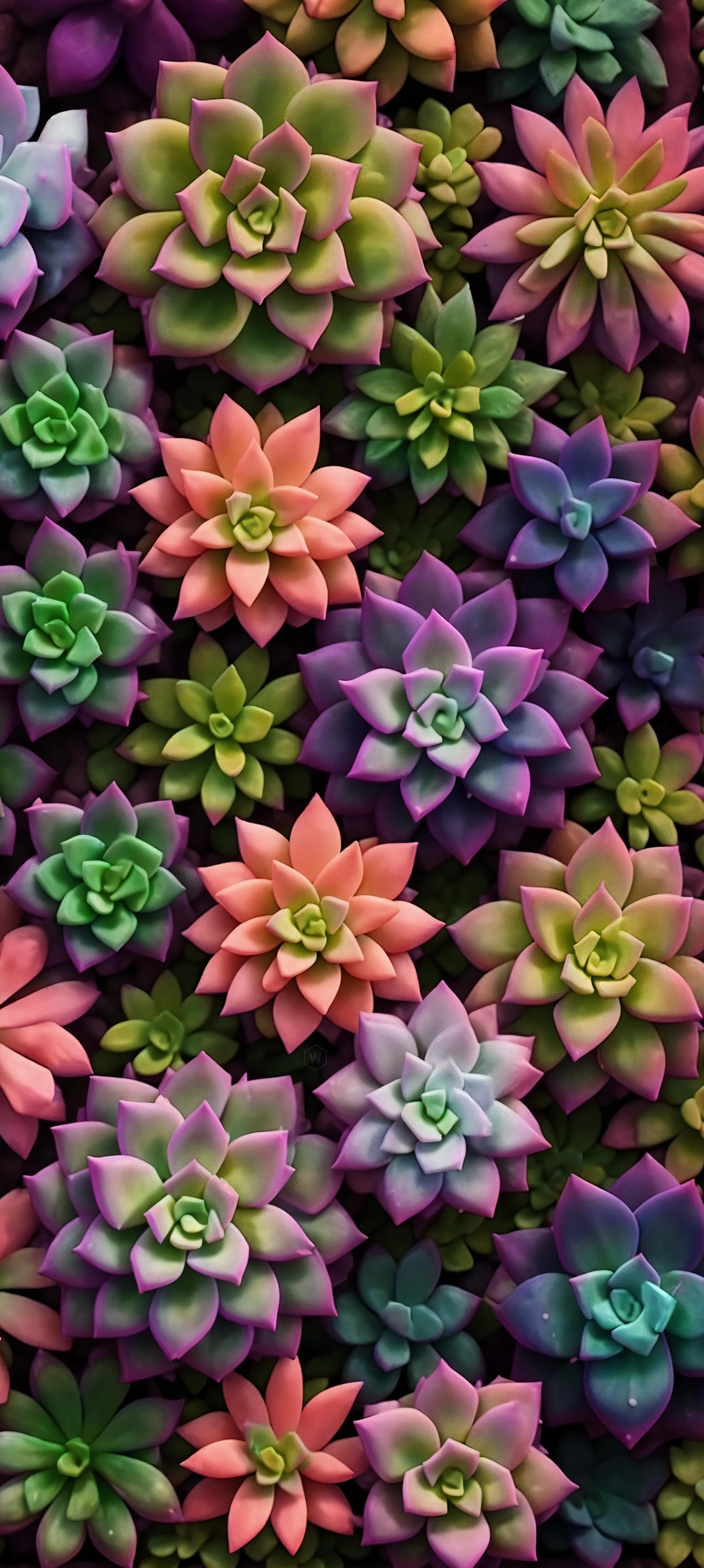Closeup of Colorful Succulent Plants Arranged in a Pattern