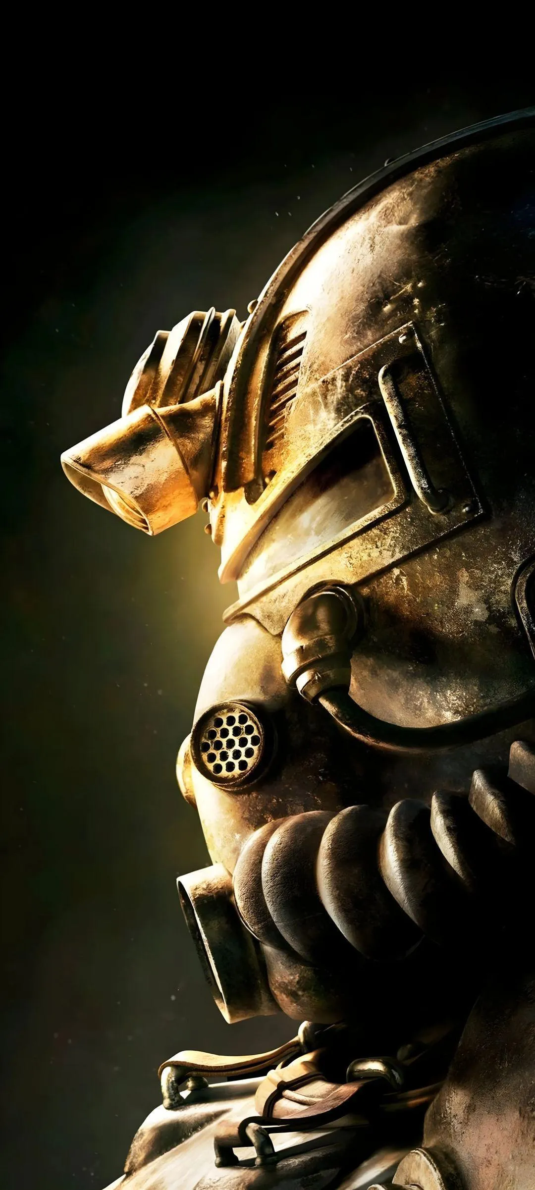 Closeup of Rusted Metal Helmet in Dark Setting Wallpaper