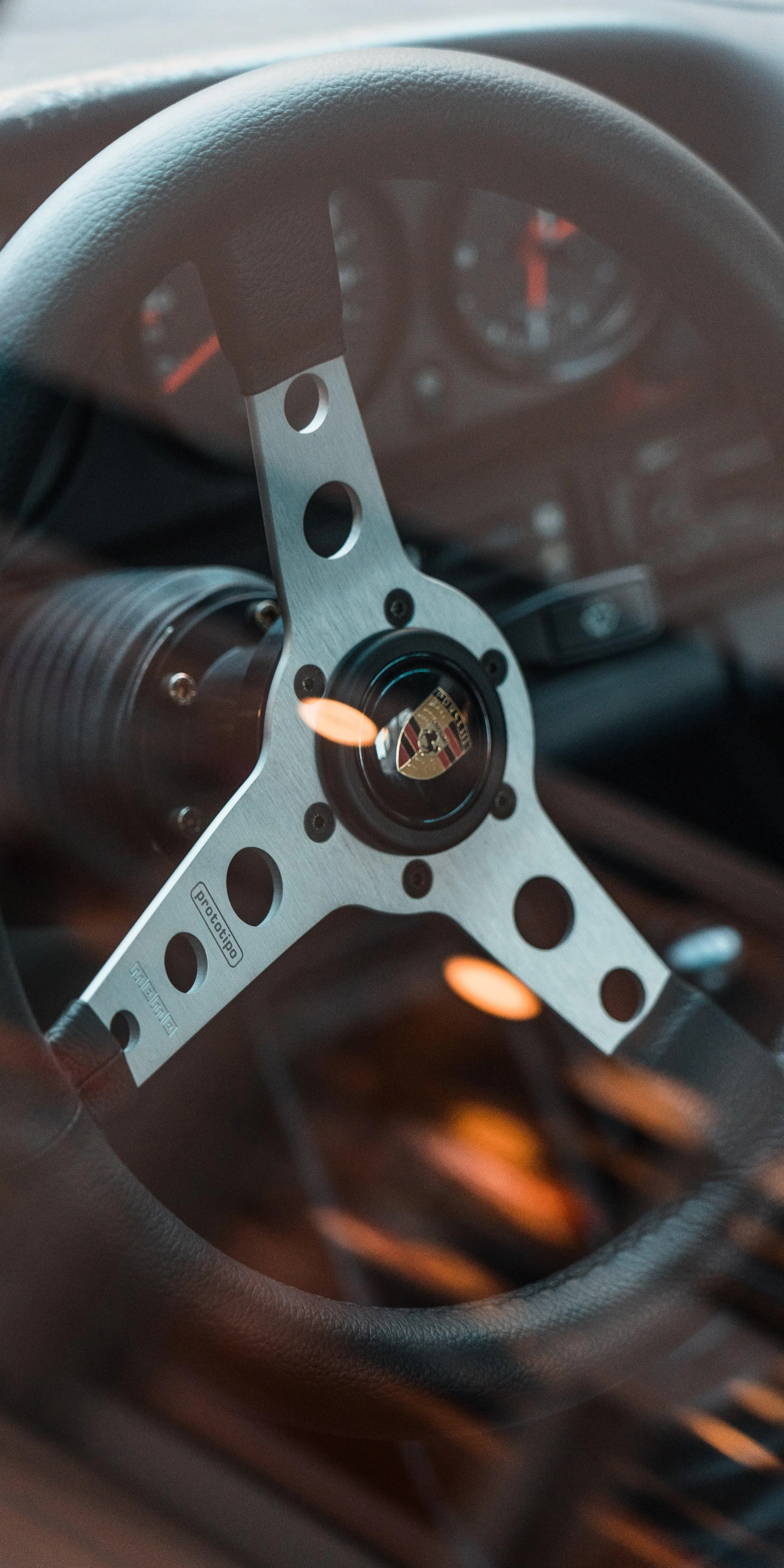 Closeup of Steering Wheel in Classic Car with Vintage Style