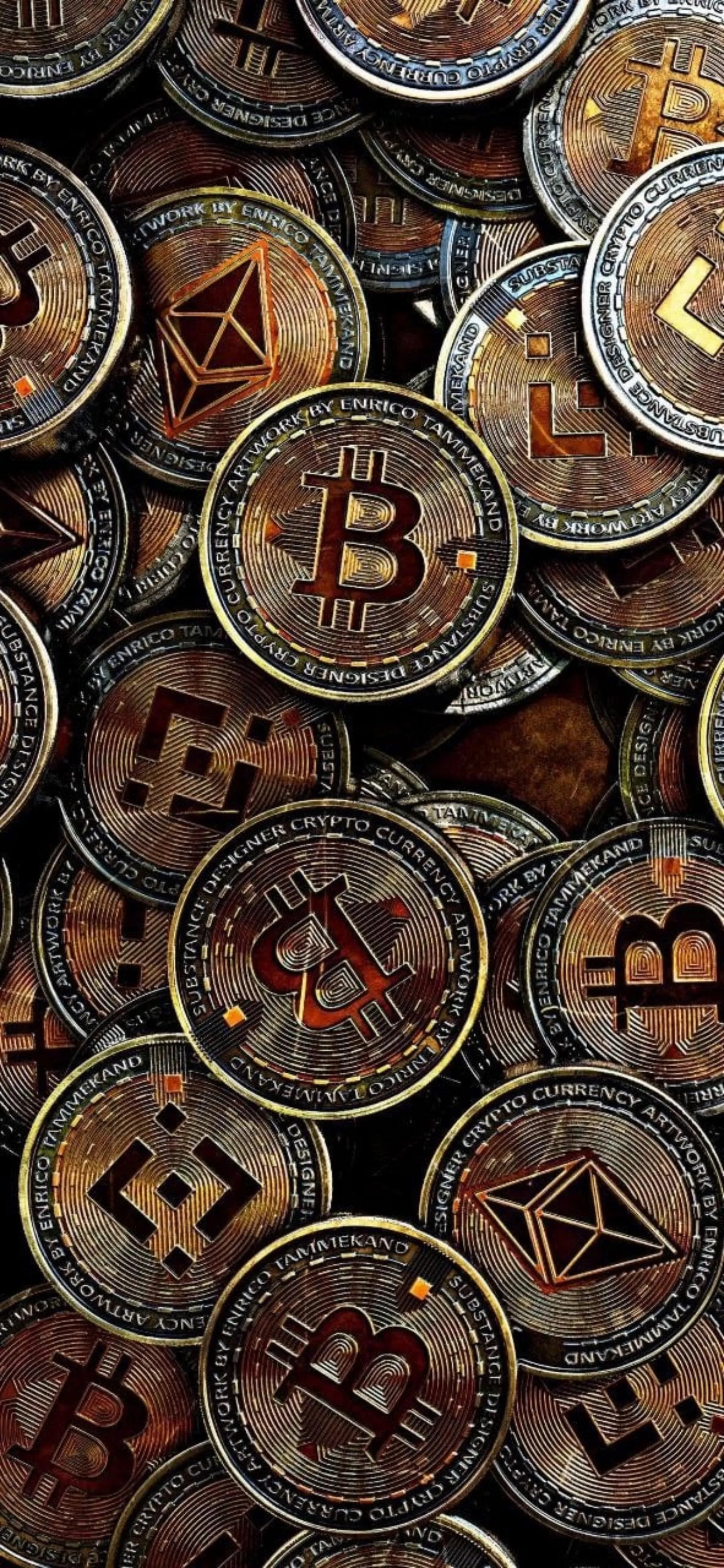 Closeup View of Shiny Bitcoin Coins in a Financial Concept