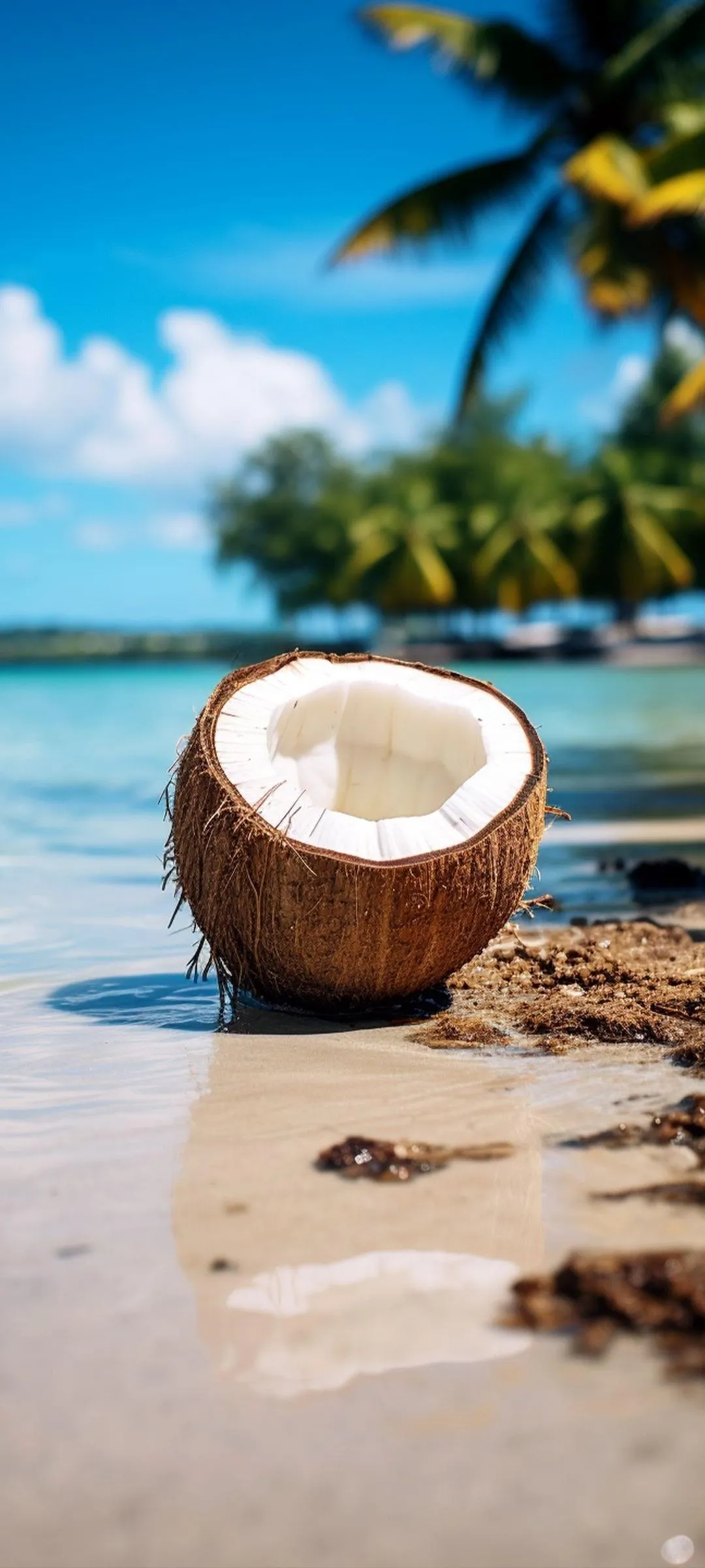 Coconut on Tropical Beach Summer Mobile Wallpaper Background
