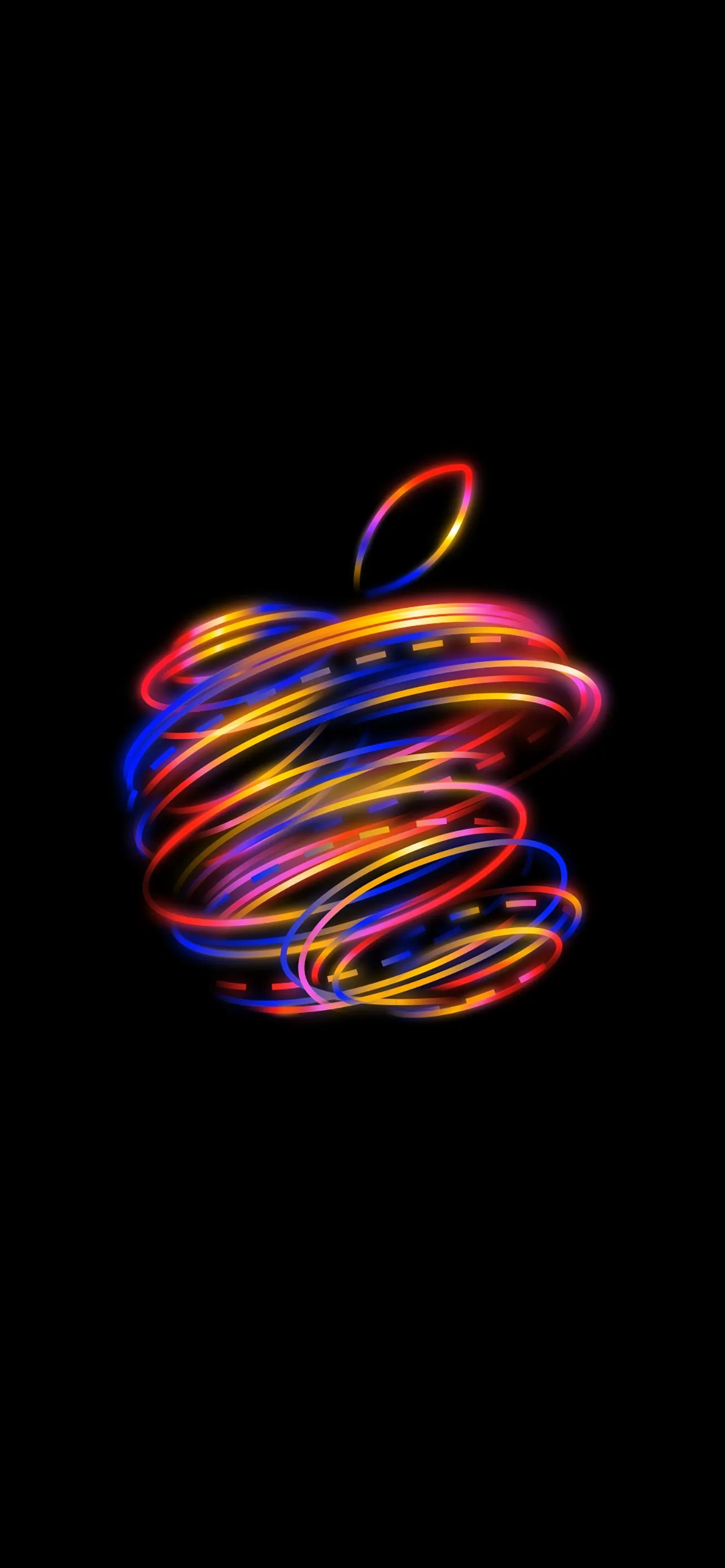 Colorful 3D Twisted Lines Apple Logo on Black Design